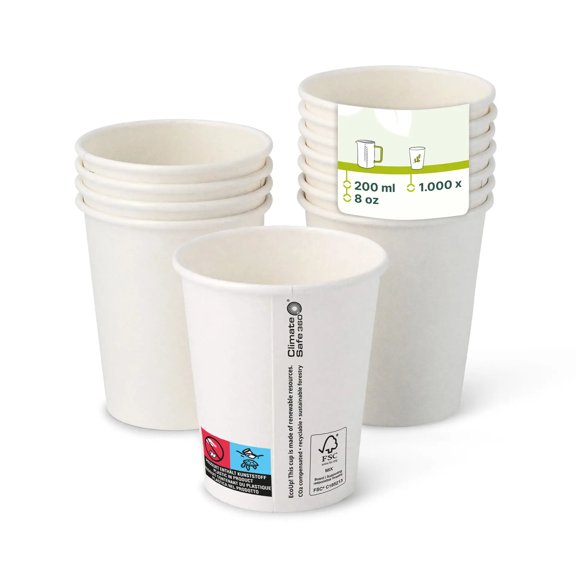 Kartonnen bekers (gecoat) 200 ml / 8 oz, Ø 80 mm, wit con10011-01-0-pappbecher-beschichtet-200-ml-8-oz-80-mm-weiss