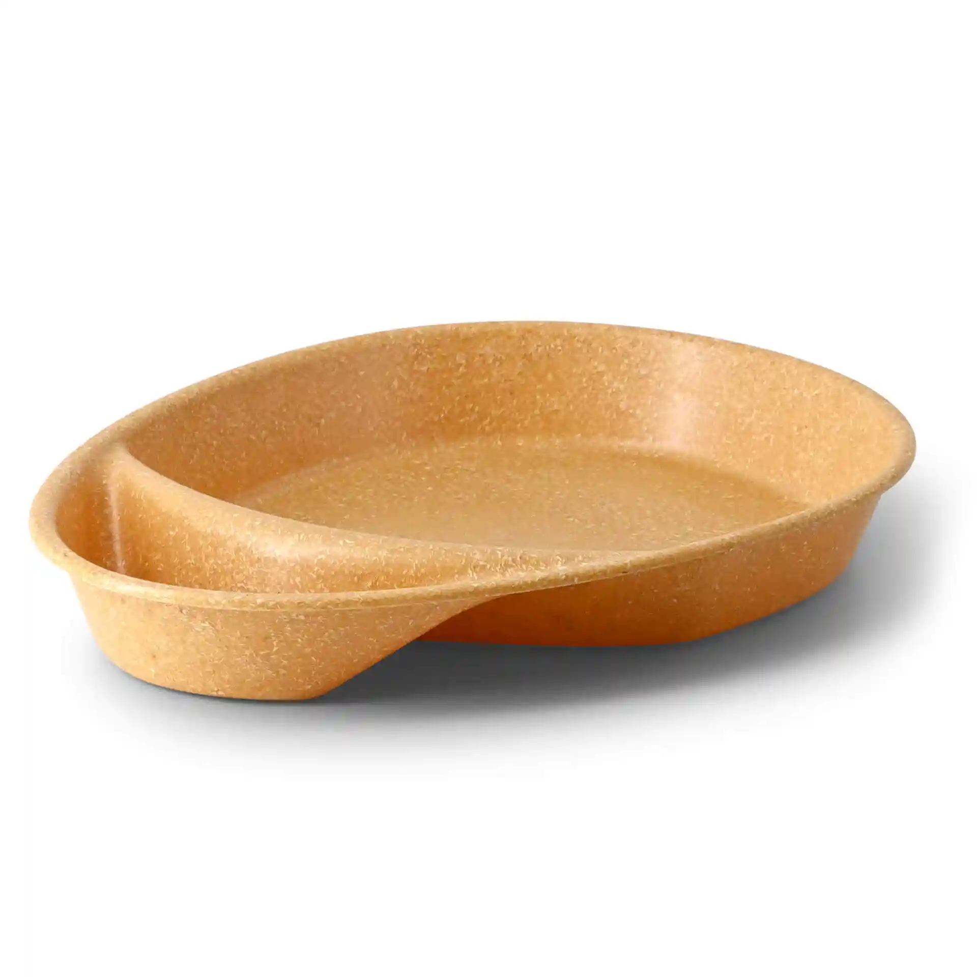 Bruine herbruikbare verdeelde plaat met twee compartimenten, druppelvorm, 27,5 × 20 × 3,5 cm groot.