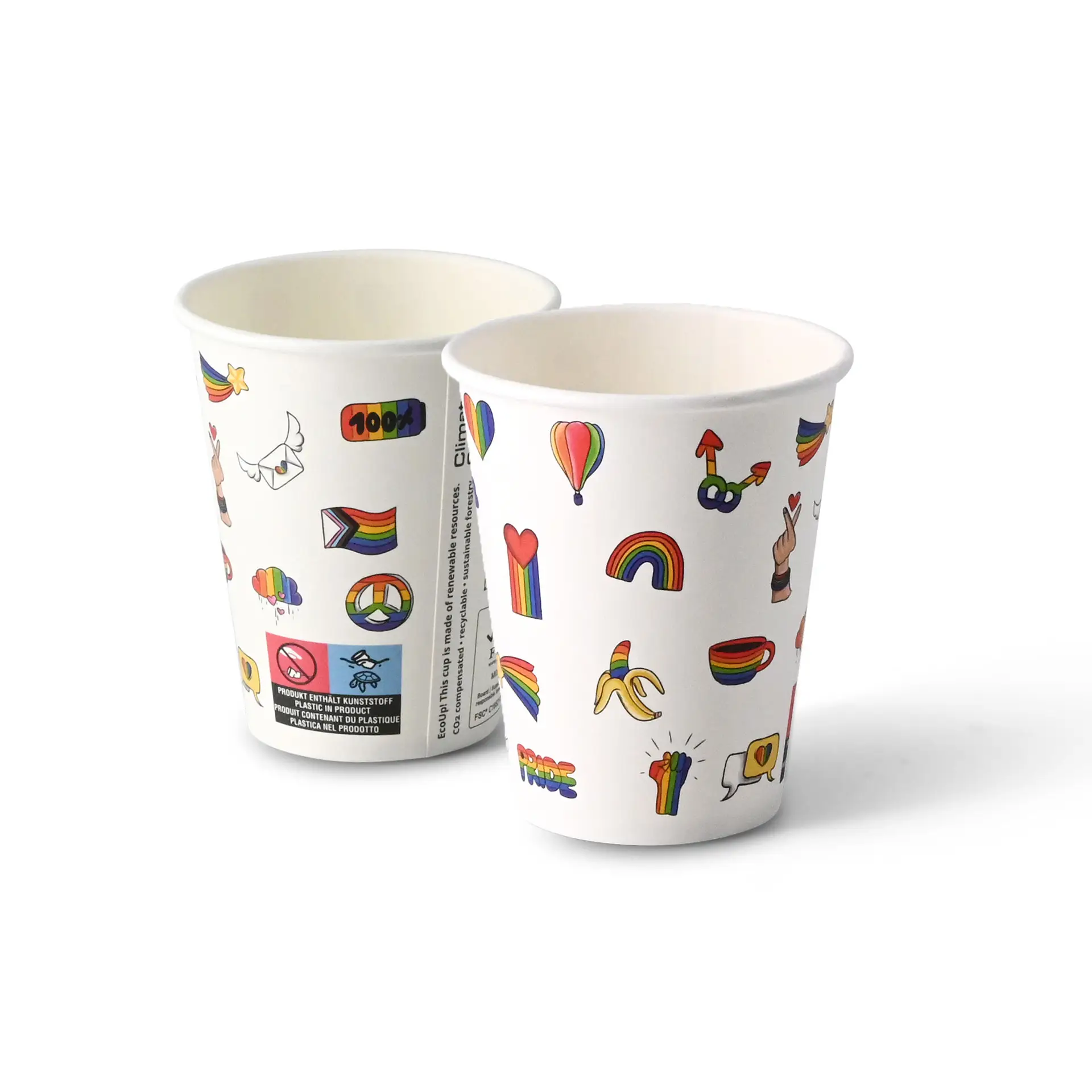 Kartonnen beker bedrukt "Pride" (gelaagd) 200 ml / 8 oz, Ø 80 mm, wit