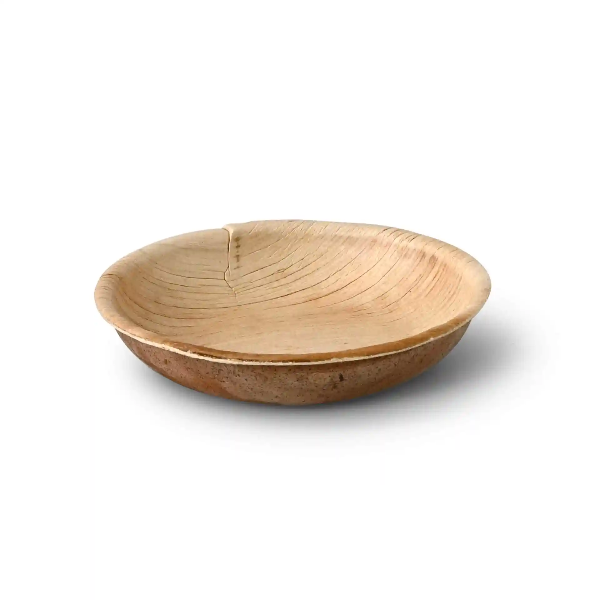 Ronde palmbladkom met een houtnerfafwerking, 100 mm in diameter en 20 mm hoog.
