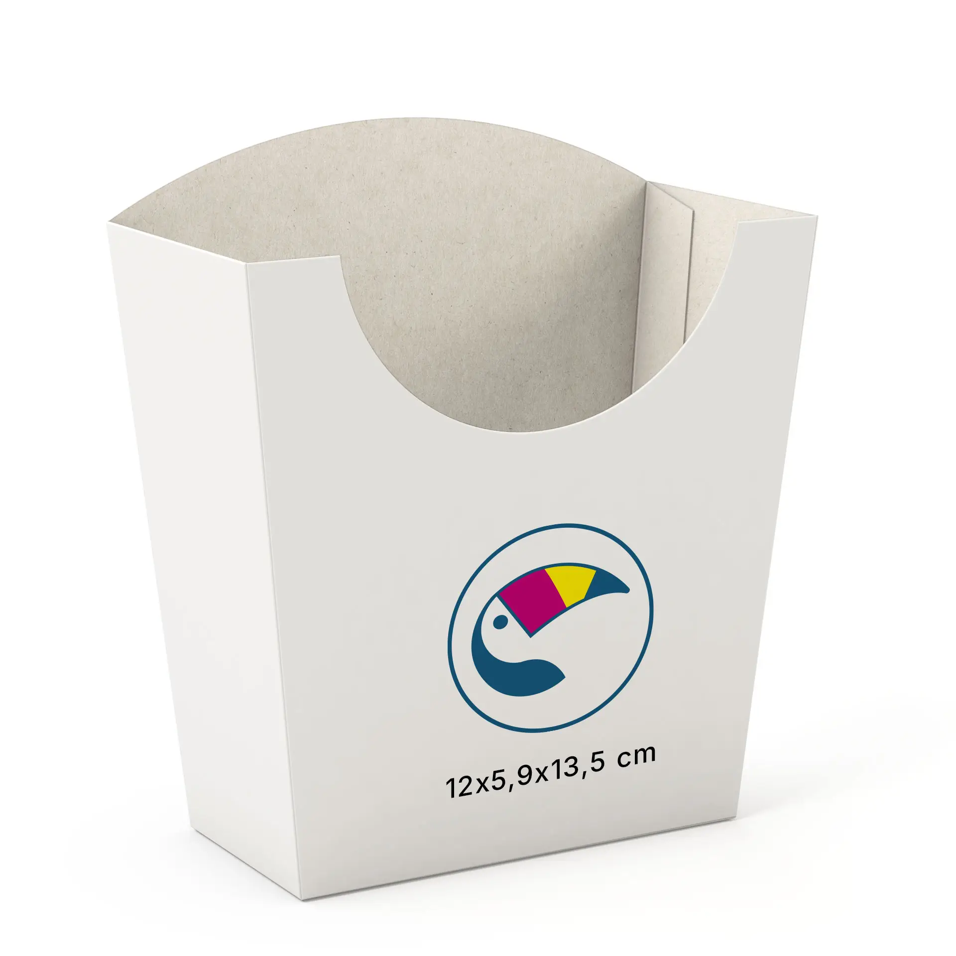 Bedrukte frietzakken, 12 x 5,9 x 13,5 cm, wit, rechthoekig