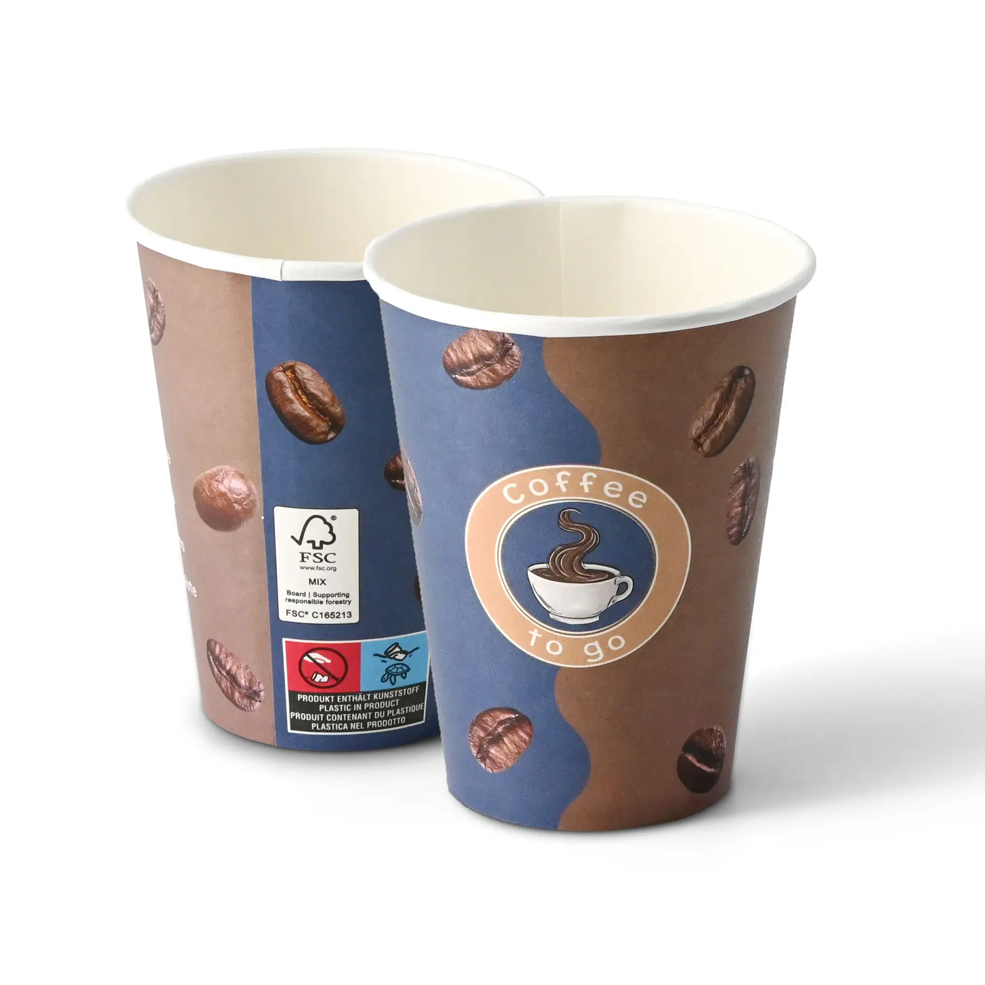 Bedrukte kartonnen beker "Koffie" (gecoat) 300 ml / 12 oz, Ø 90 mm, wit