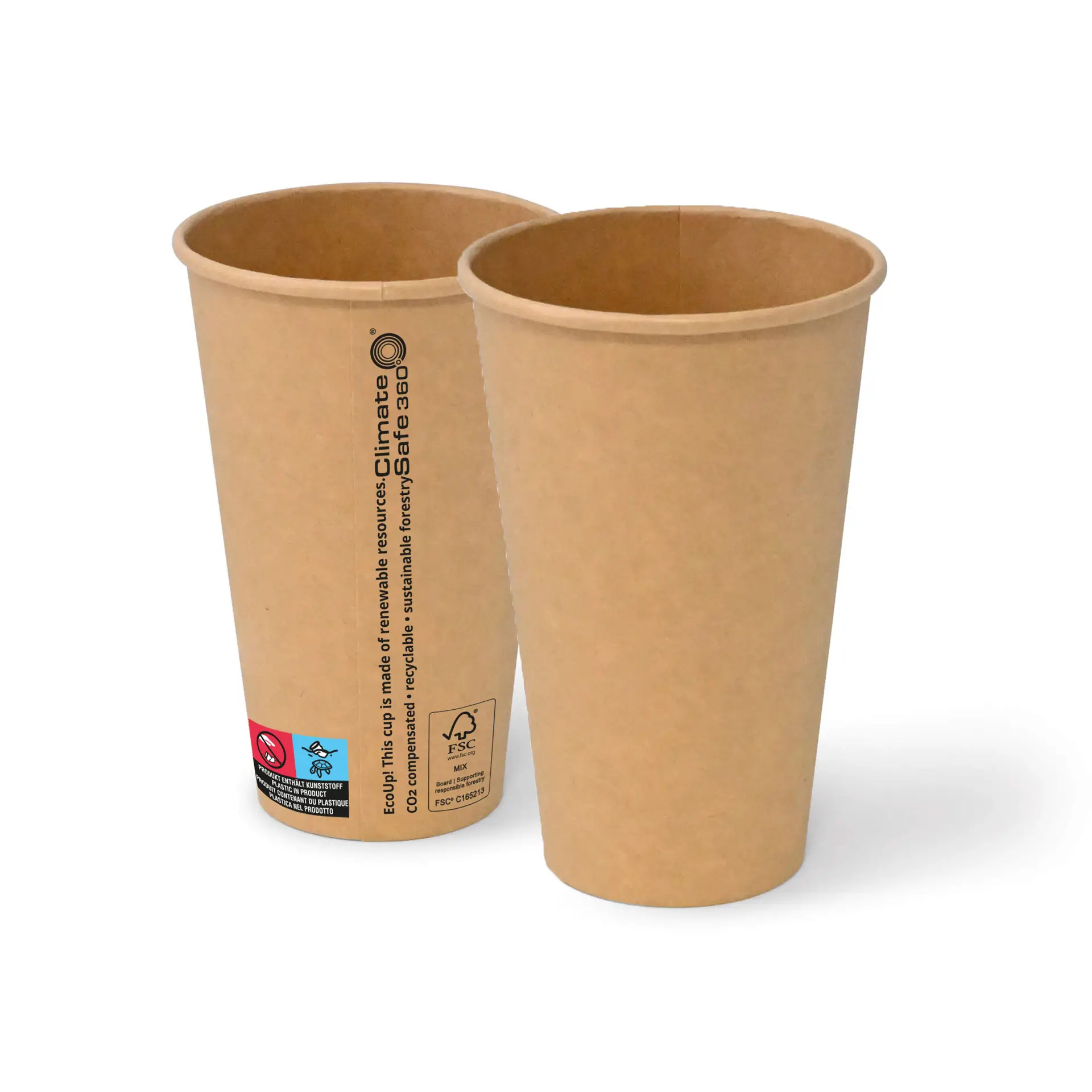 Kartonnen bekers (gecoat) 400 ml / 16 oz, Ø 90 mm, bruin