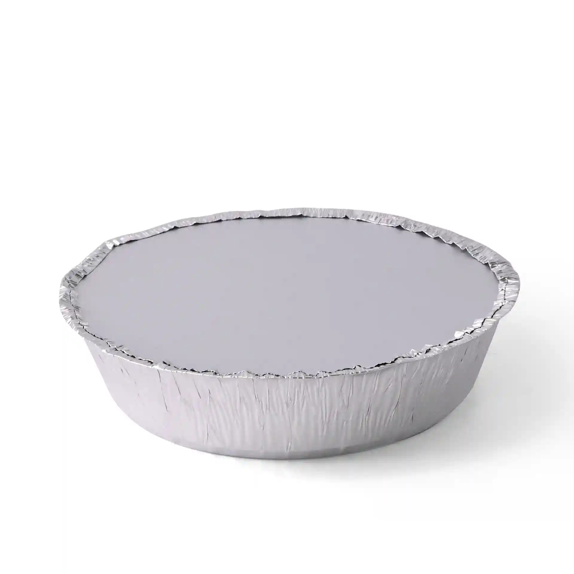 Ronde aluminium container met een diameter van 182 mm en een hoogte van 43 mm, zijaanzicht.