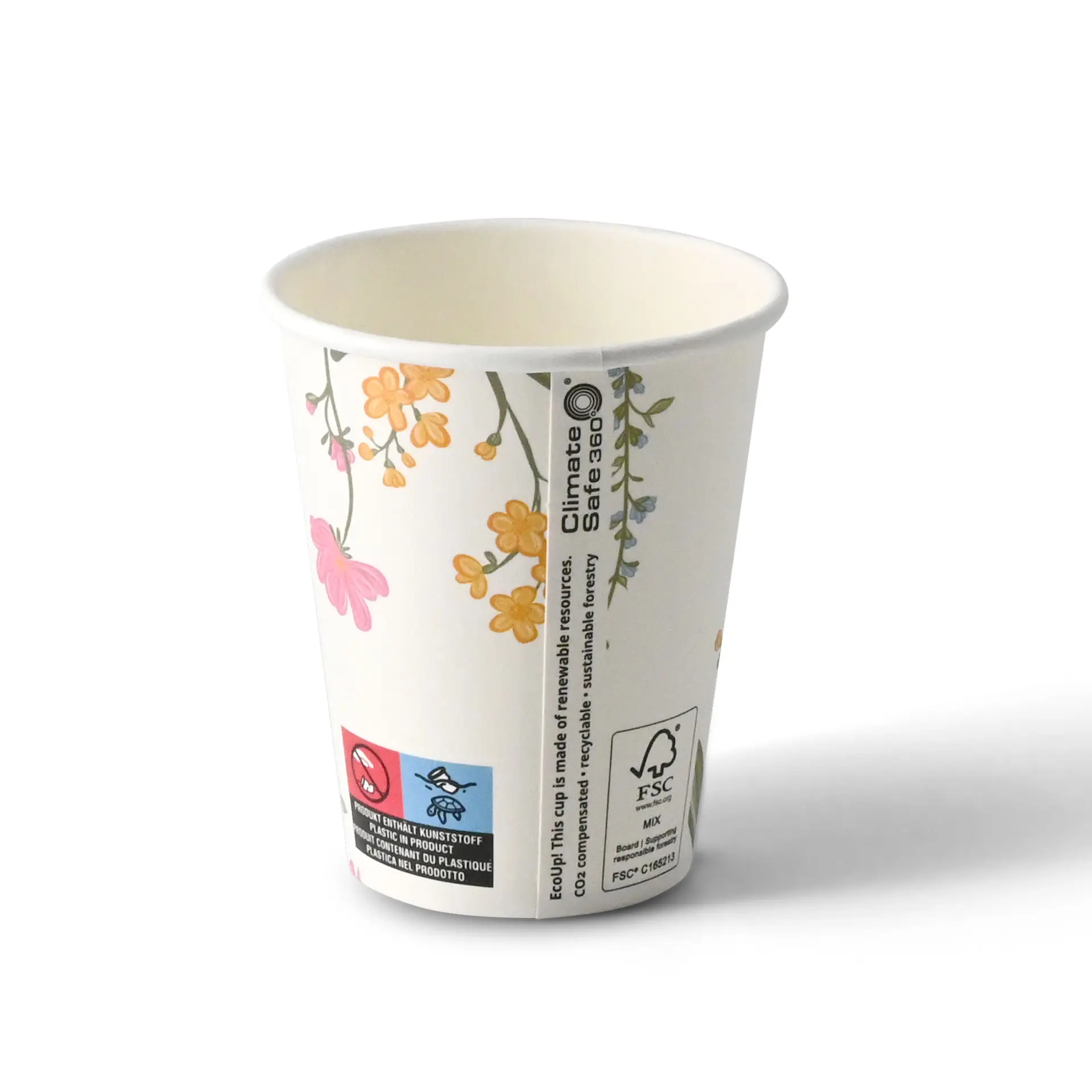 Bedrukte kartonnen beker "Lente" (gelaagd) 200 ml / 8 oz, Ø 80 mm, wit