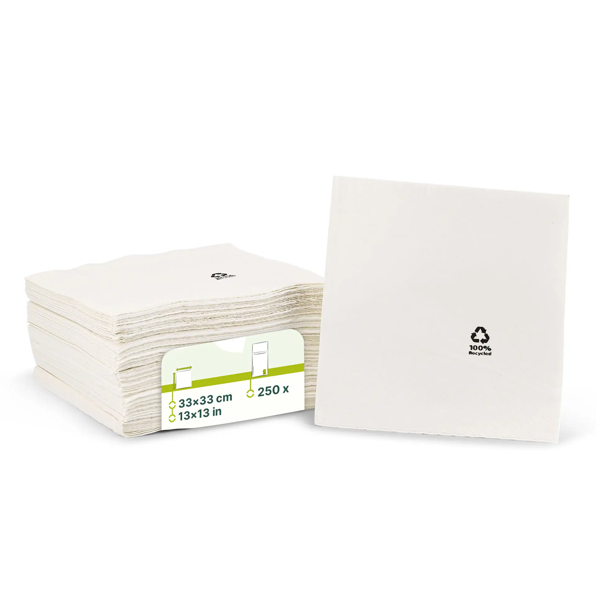 Servetten van gerecycled papier 33 x 33 cm, 2-laags, 1/4 vouw, wit Servetten van gerecycled papier 33 x 33 cm, 2-laags, 1/4 vouw, wit