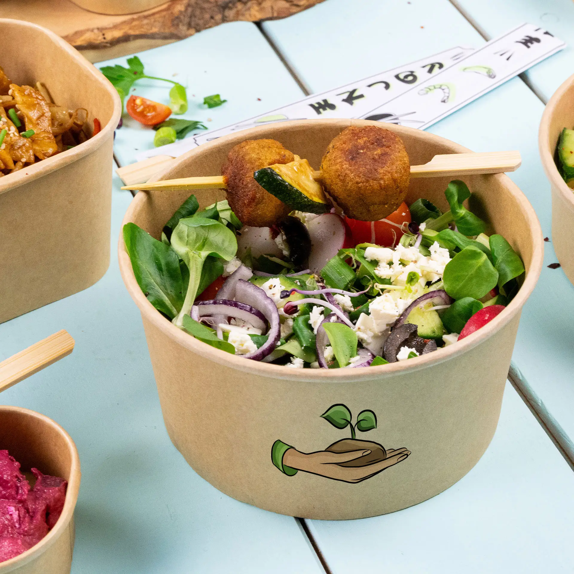 Saladeschalen bedrukken / Bowls bedrukken, 800 ml, Ø 150 mm, bruin, PLA-gelamineerd