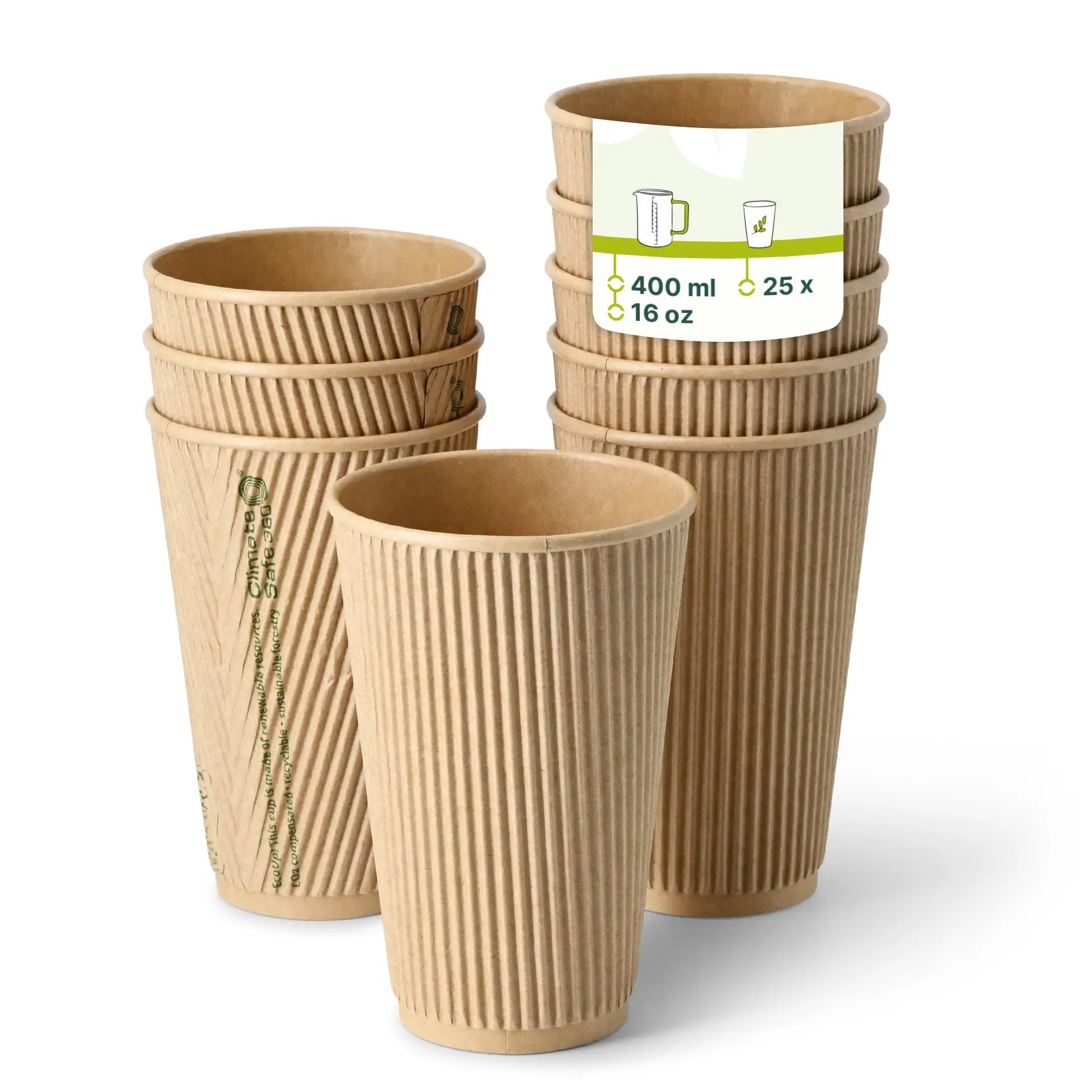 Ribbelbeker / Koffiebeker to go 400 ml / 16 oz, Ø 90 mm, kraft