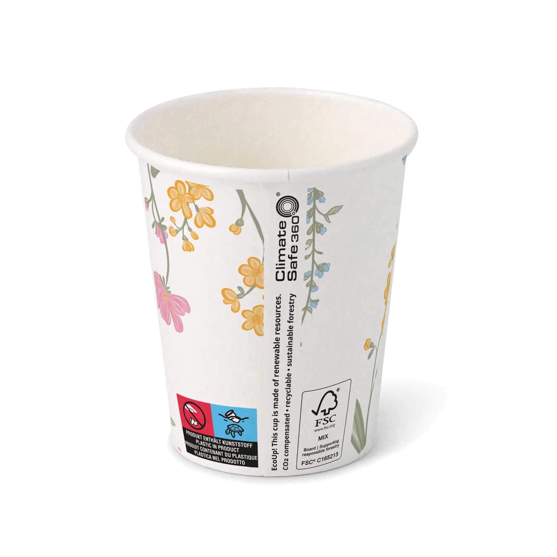 Bedrukte kartonnen beker "Lente" (gelaagd) 200 ml / 8 oz, Ø 80 mm, wit