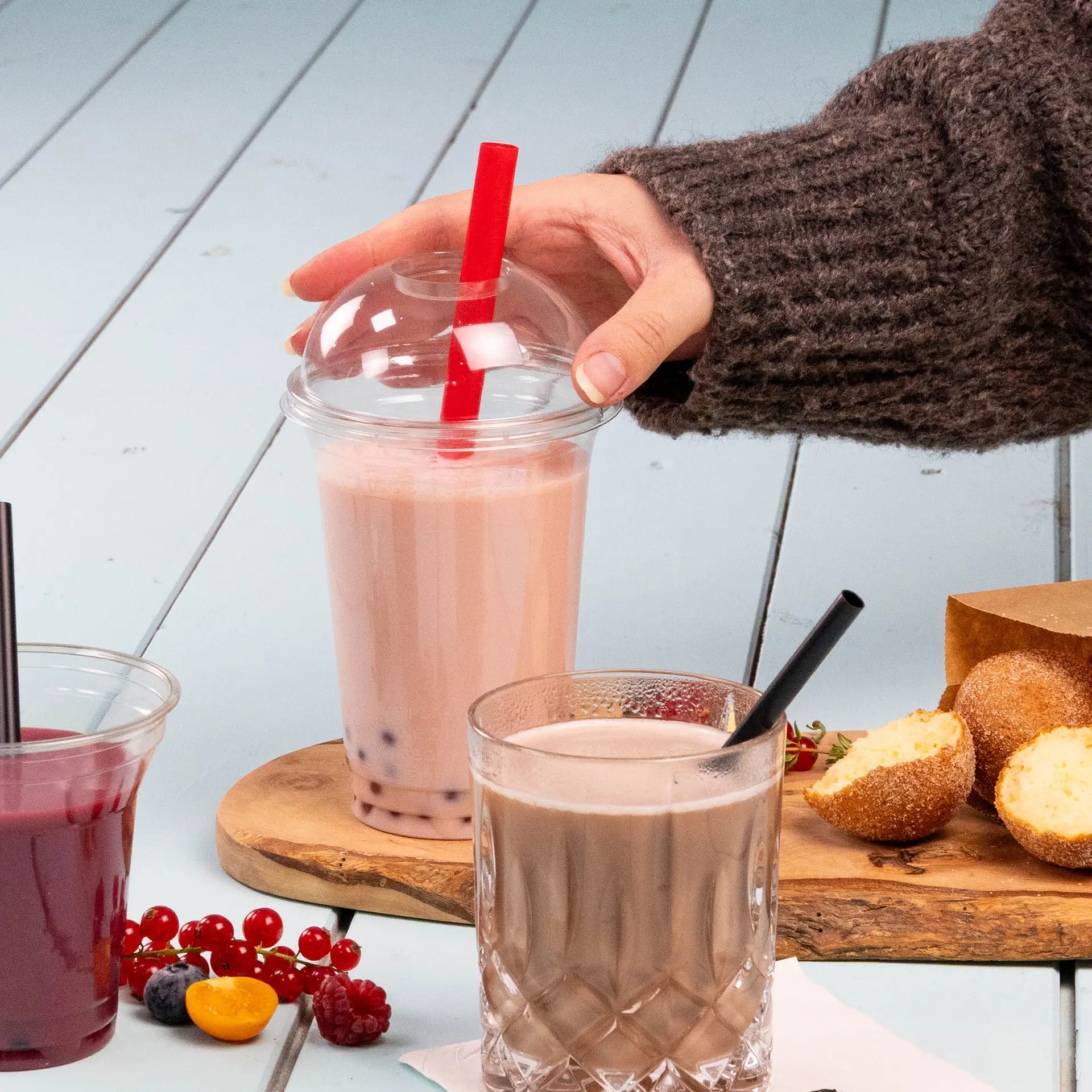 Bubble Tea rietjes 20 cm, Ø 1,2 cm, kleurrijk, herbruikbaar