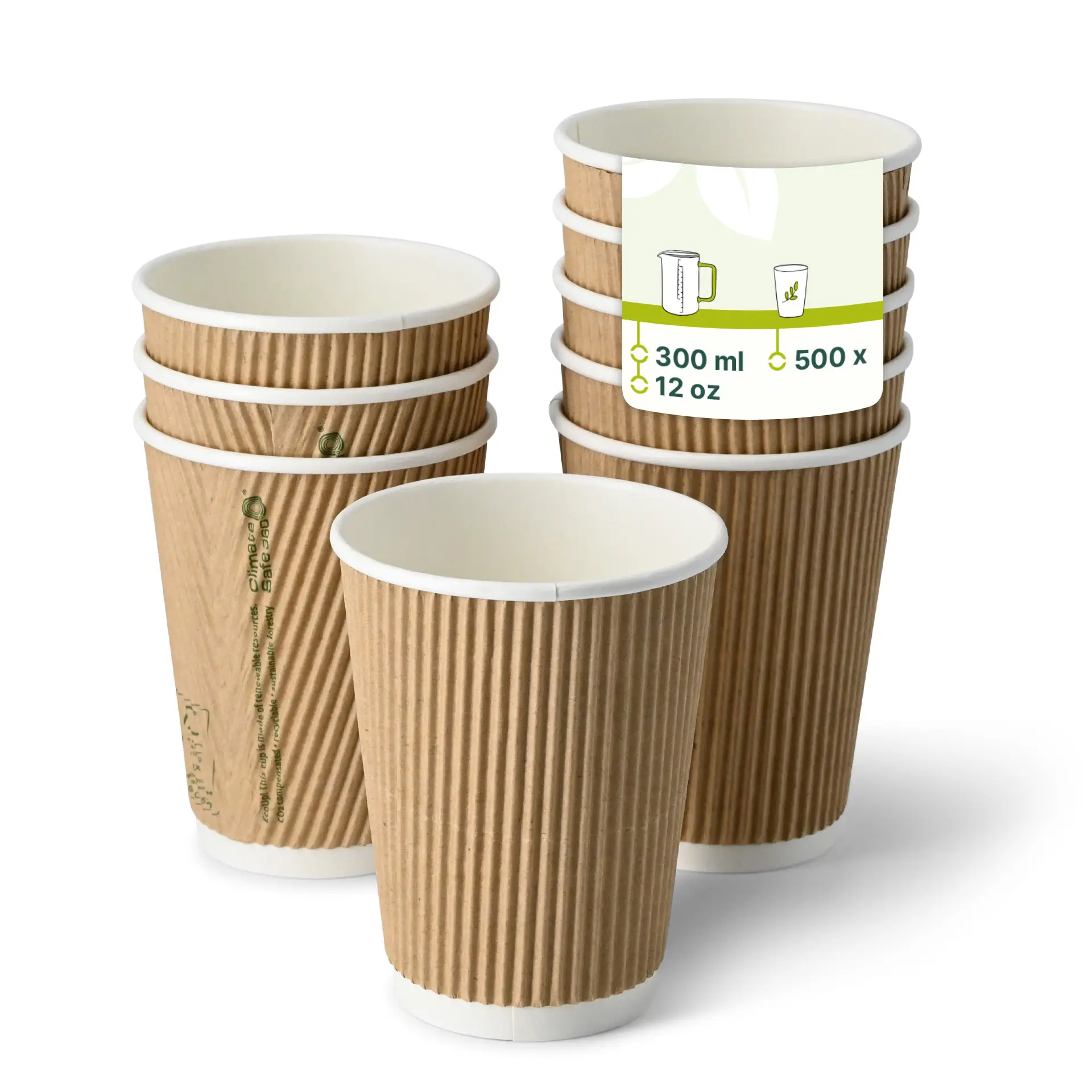Ribbelbeker / Koffiebeker to go 300 ml / 12 oz, Ø 90 mm, kraft
