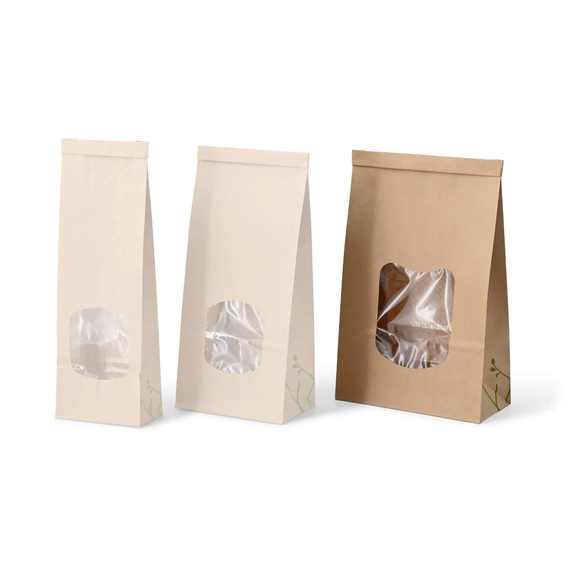 Blokbodemzakken met venster L, 15,5 x 7 x 24,2 cm, bruin, clipband