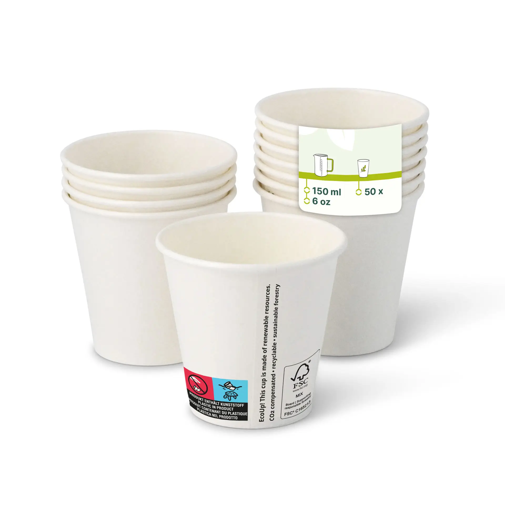 Kartonnen bekers (gecoat) 150 ml / 6 oz, Ø 80 mm, wit