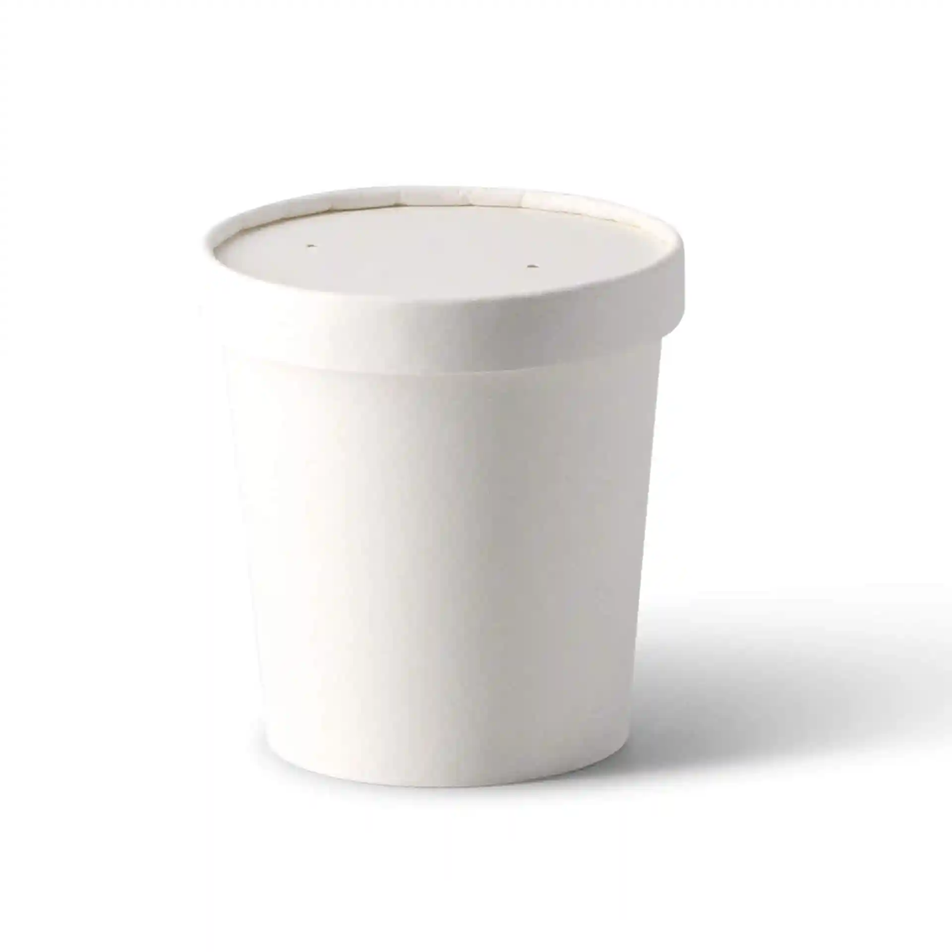 Witte ronde papieren soepcontainer met deksel, 16 oz capaciteit, 100 mm hoogte en 95 mm boven diameter.