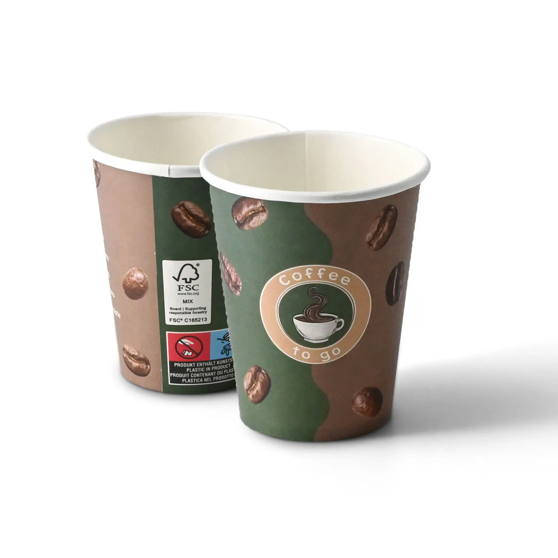 Bedrukte kartonnen beker "Koffie" (gecoat) 200 ml / 8 oz, Ø 80 mm, wit