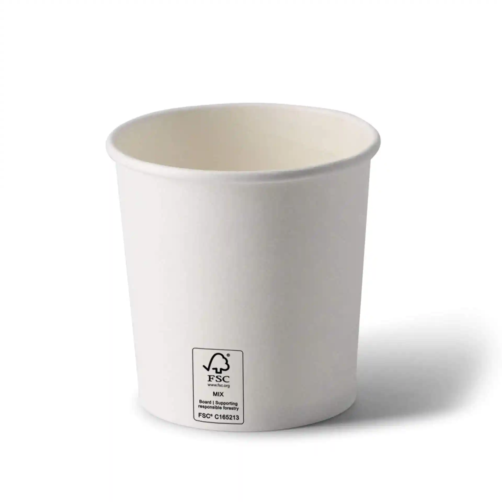 Witte papieren soepcontainer, 12 oz, ronde vorm, met een coating, met een label aan de onderkant.