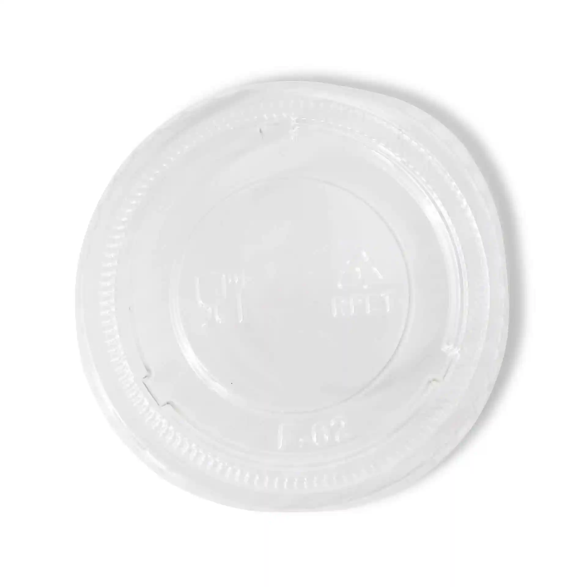 Transparante rPET-deksel met een diameter van 62 mm en een hoogte van 7 mm.