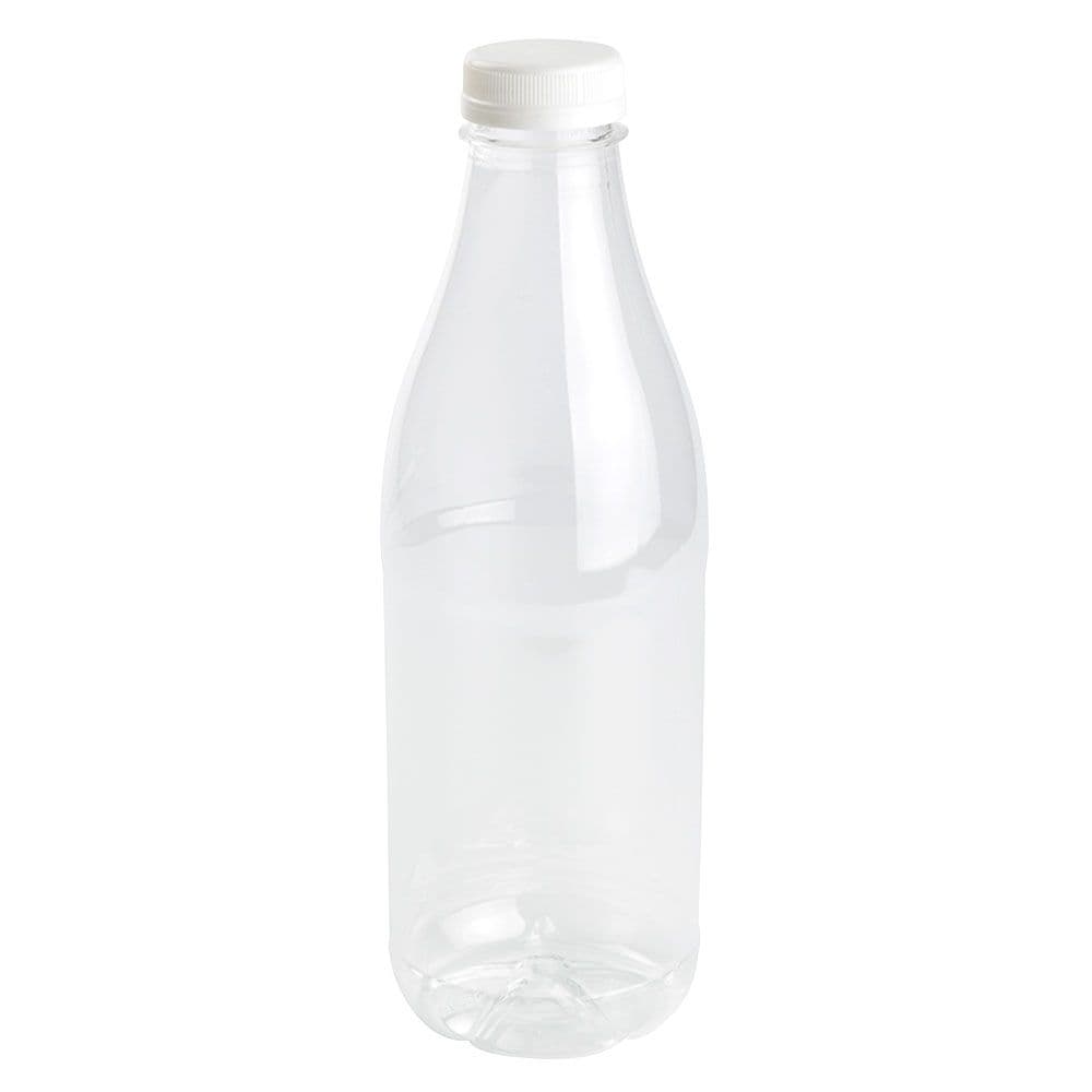 rPET-Flaschen 1000 ml, klar, Deckel weiß