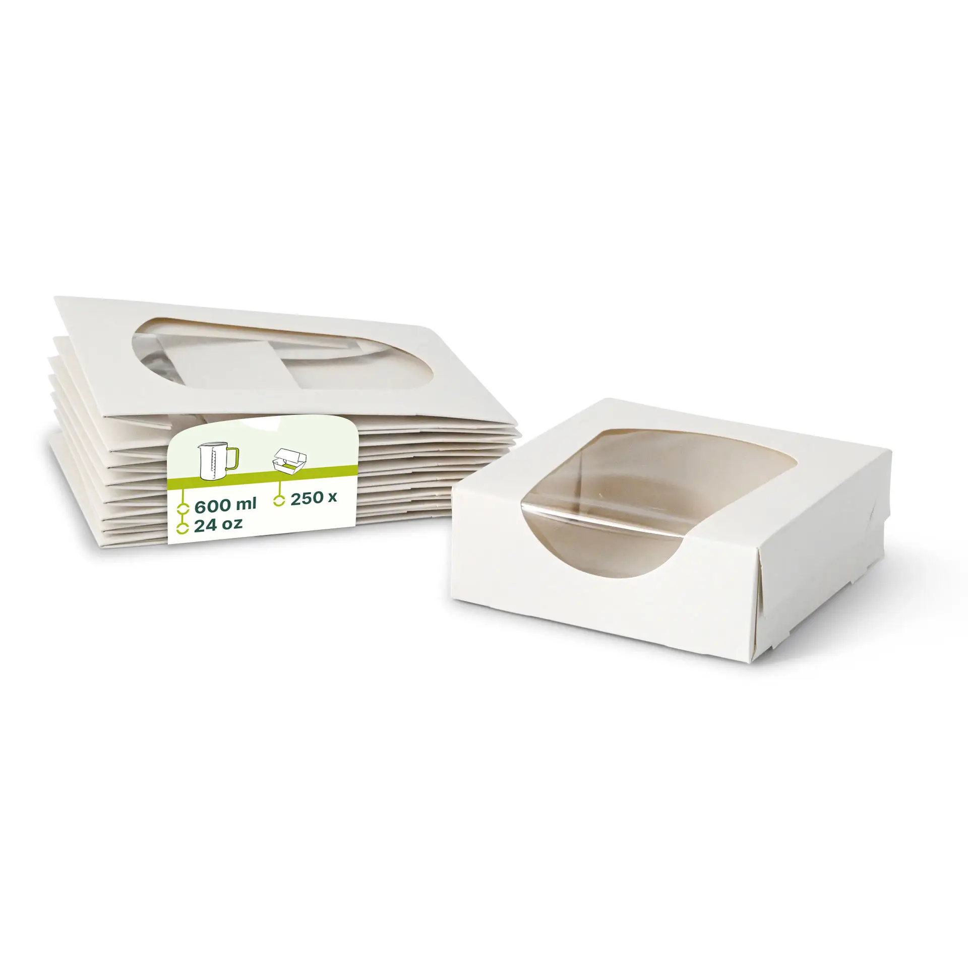 Kartonnen vensterdozen 12 x 12 x 4 cm, 600 ml, cellulosevenster, wit, opvouwbaar Kartonnen vensterdozen 12 x 12 x 4 cm, 600 ml, cellulosevenster, wit, opvouwbaar