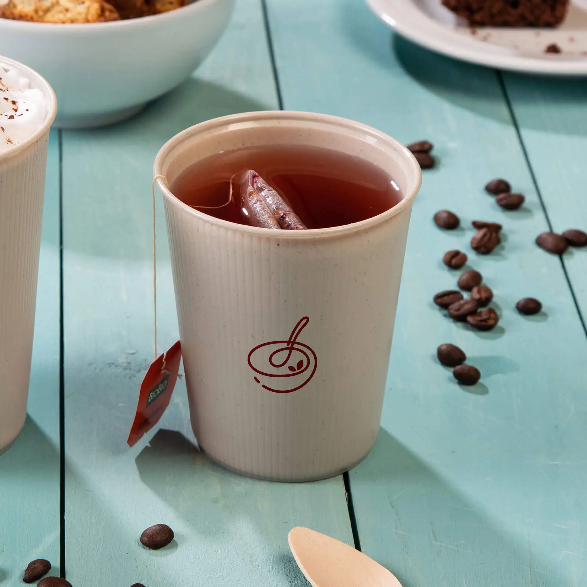 Herbruikbare beker bedrukken, geribbelde look, 250 ml / 10 oz, Ø 80 mm