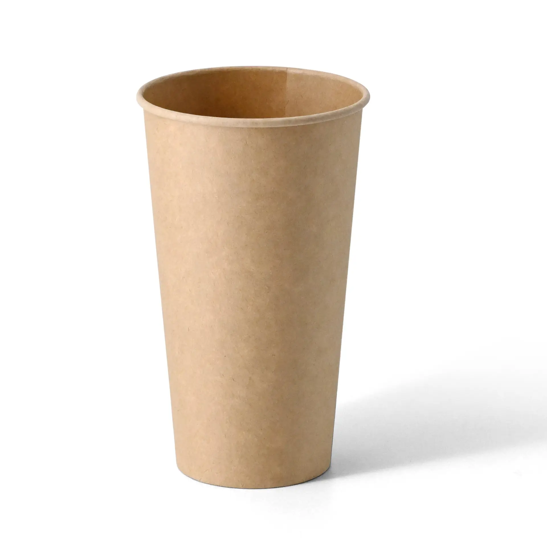 Enkelwandige papieren beker, 500 ml, bruin, PLA-gecoat, geschikt voor warme en koude dranken.