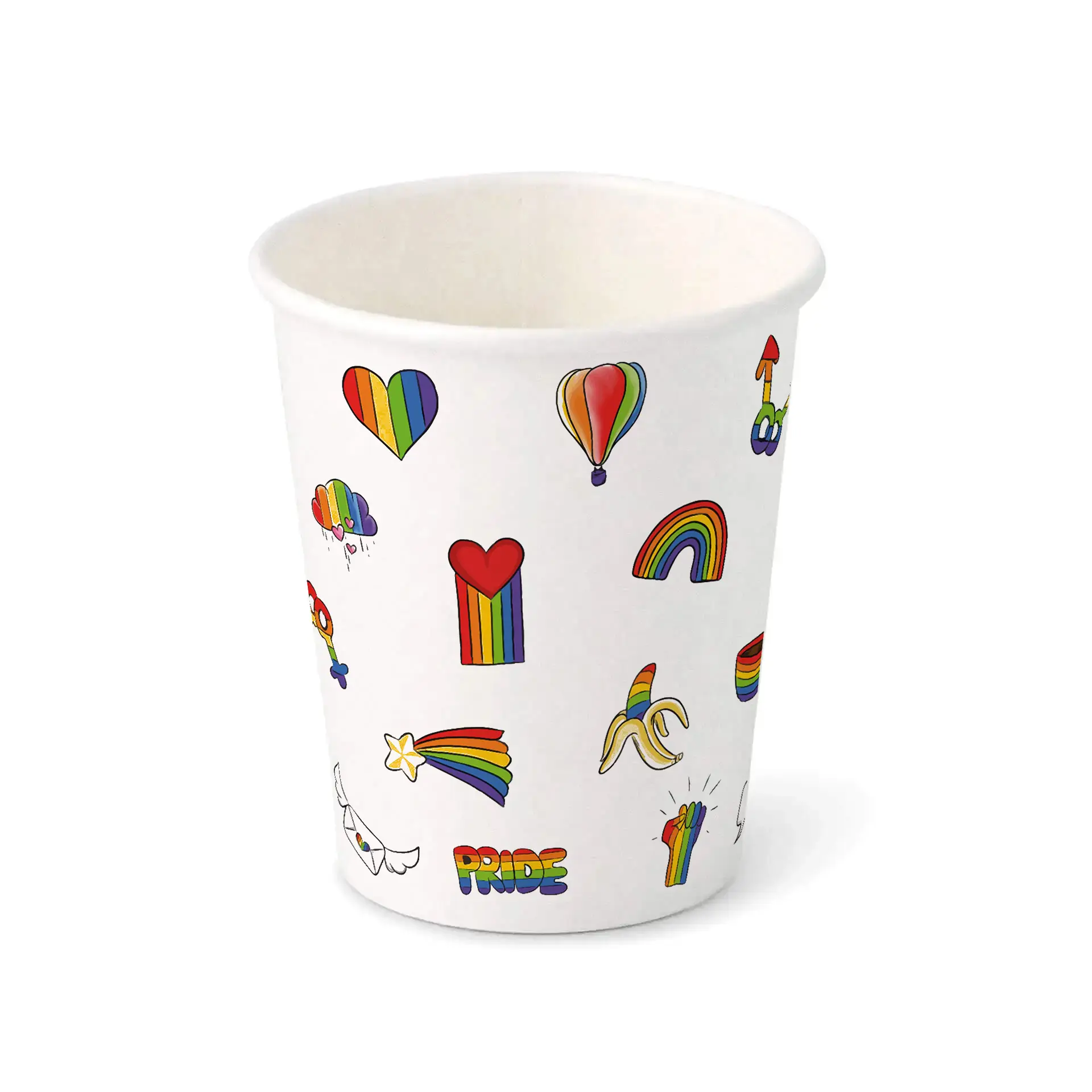 Kartonnen beker bedrukt "Pride" (gelaagd) 200 ml / 8 oz, Ø 80 mm, wit