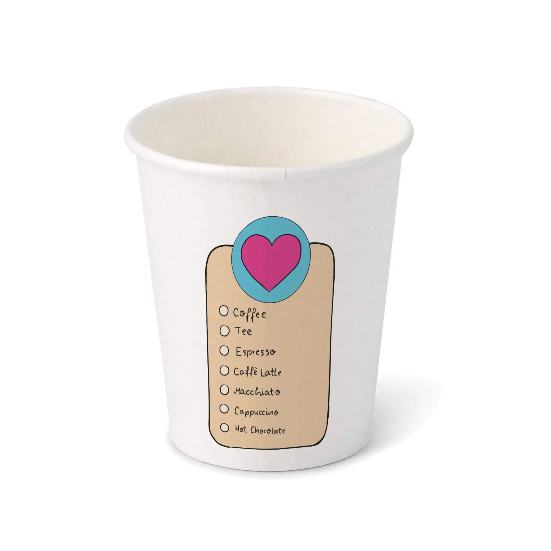 Bedrukte kartonnen beker "Coffeelove" (gecoat) 200 ml / 8 oz, Ø 80 mm, wit
