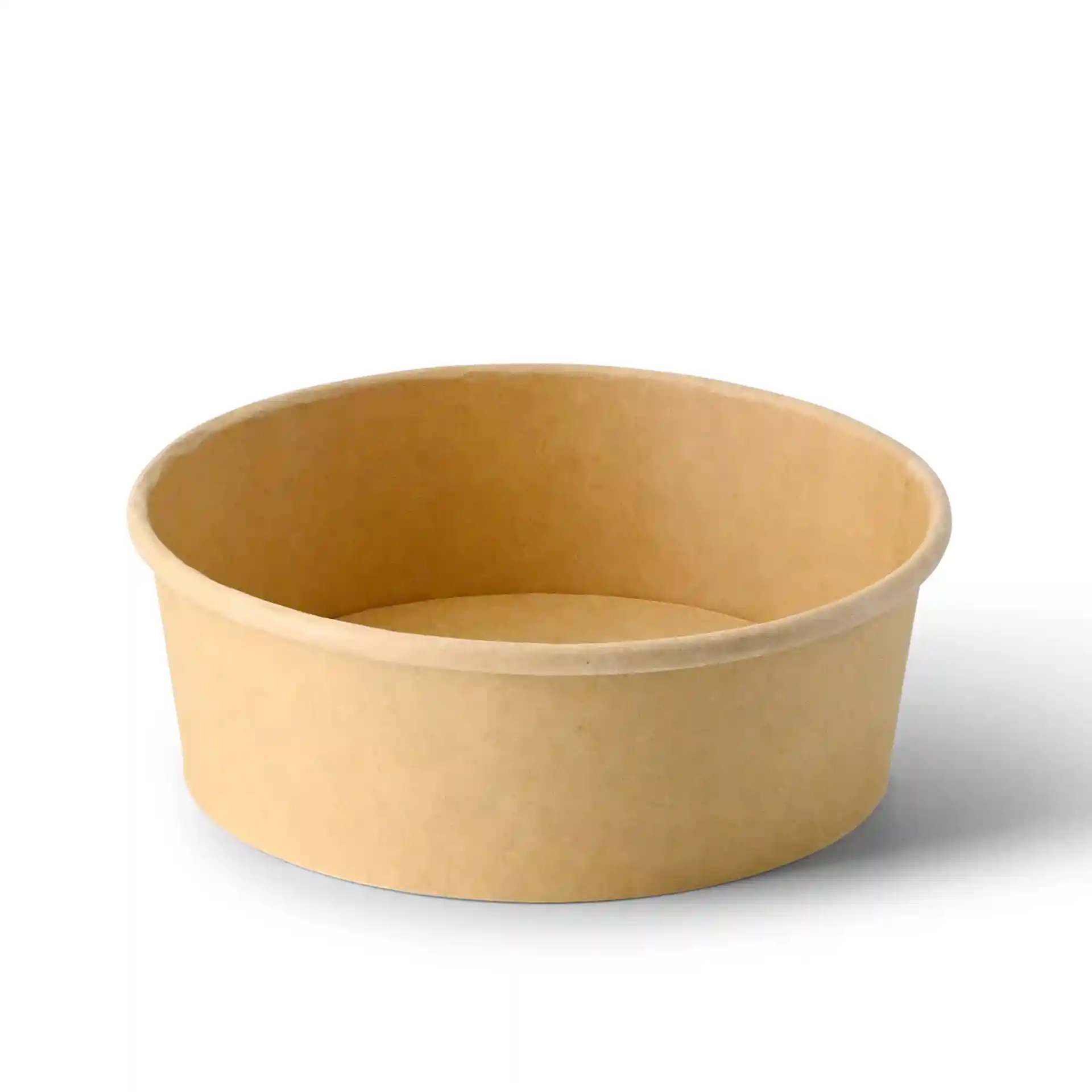 Bruine ronde kartonnen kom met een hoogte van 51 mm en een diameter van 150 mm.