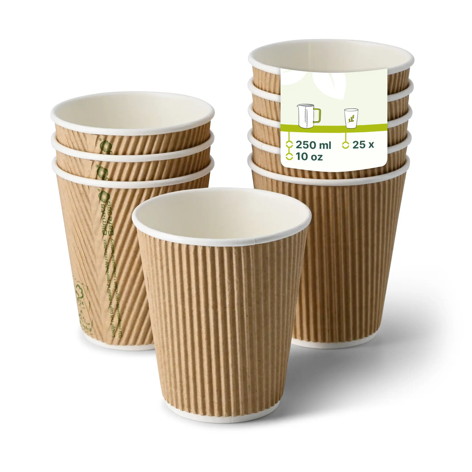Ribbelbeker / Koffiebeker to go 250 ml/ 10 oz, Ø 90 mm, kraft