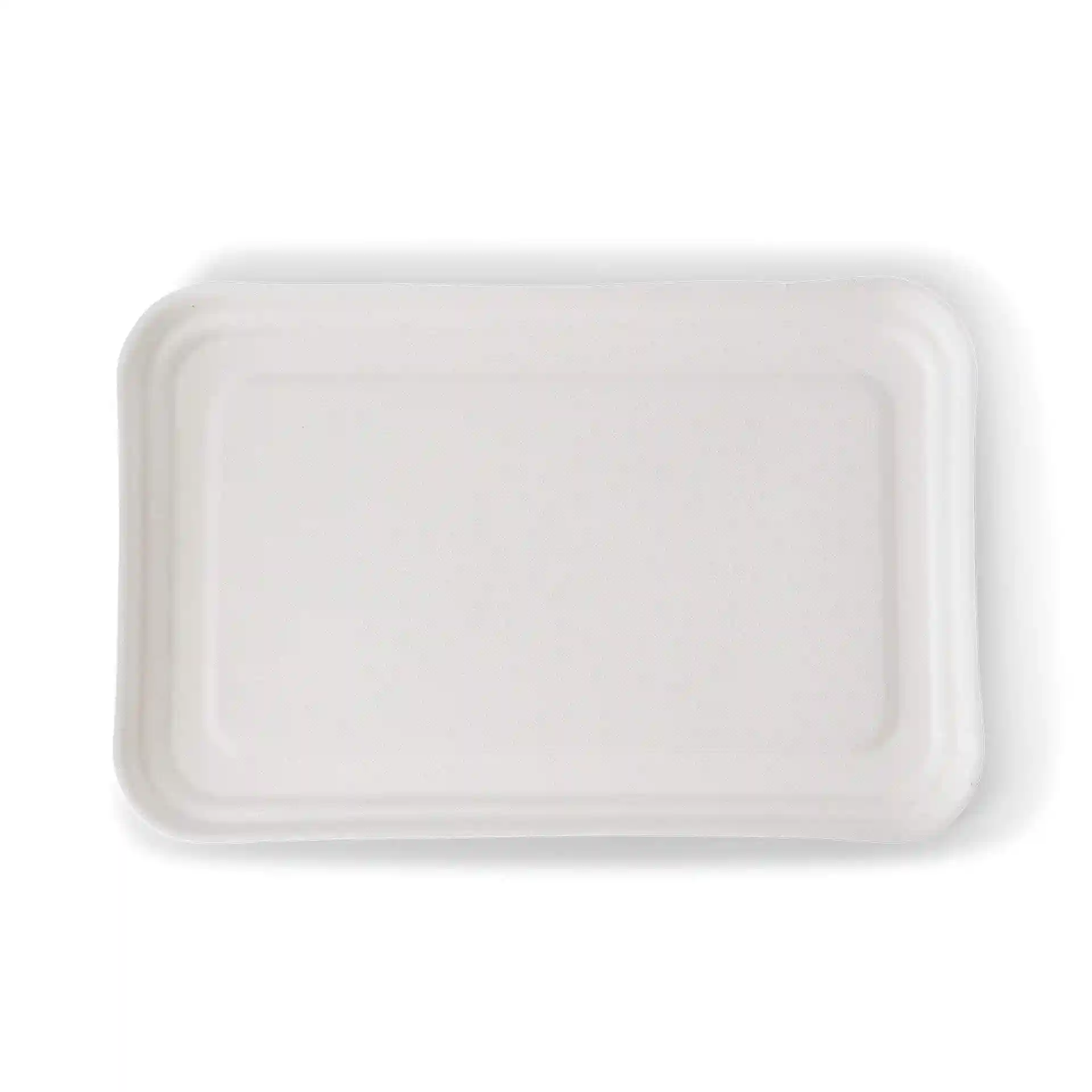 Rechthoekig wit suikerriet dienblad van 23 x 14,5 cm, ontworpen voor menudienbladen, zonder coating.