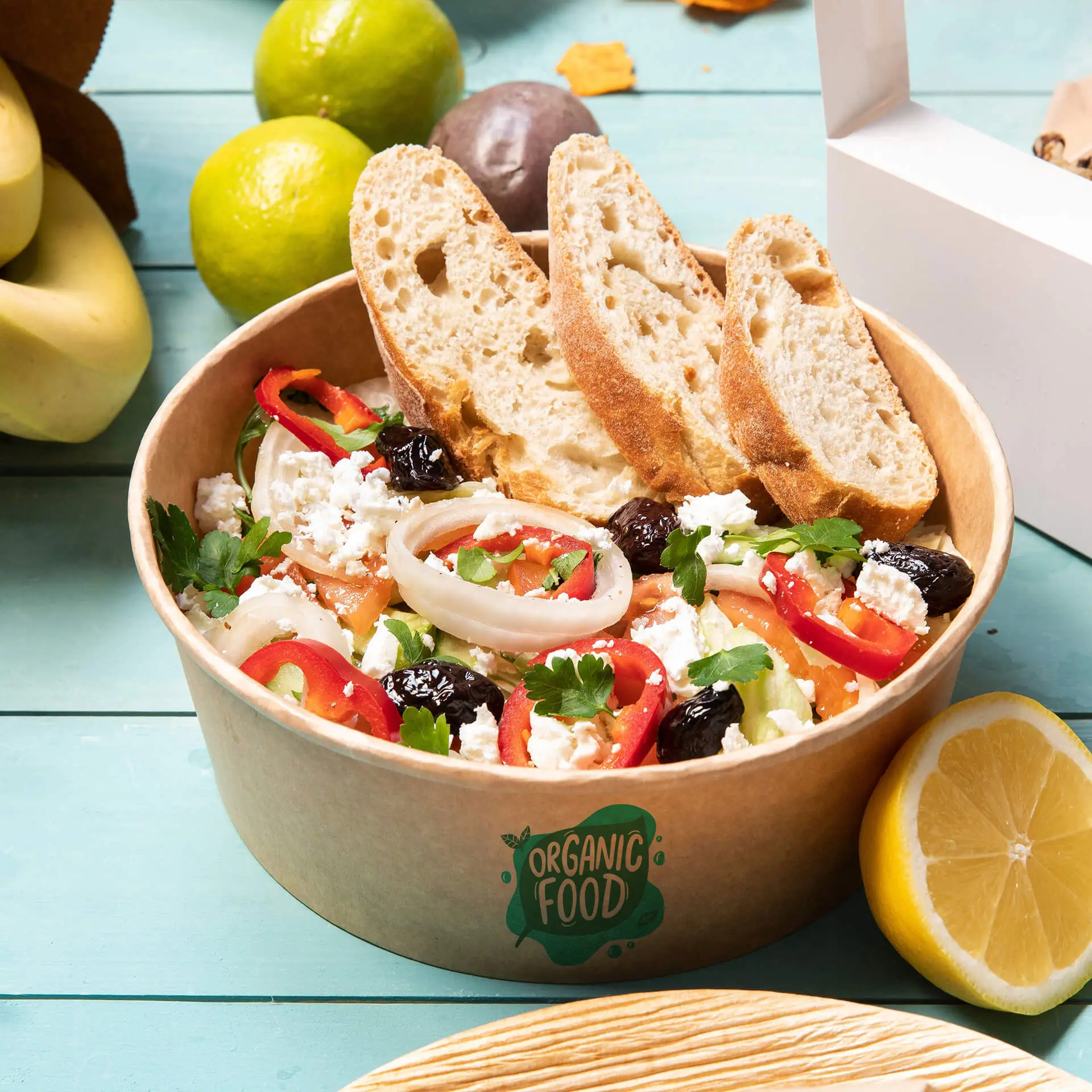 Saladeschalen bedrukken / Bowls bedrukken, 1000 ml, Ø 185 mm, bruin, PE-gelamineerd