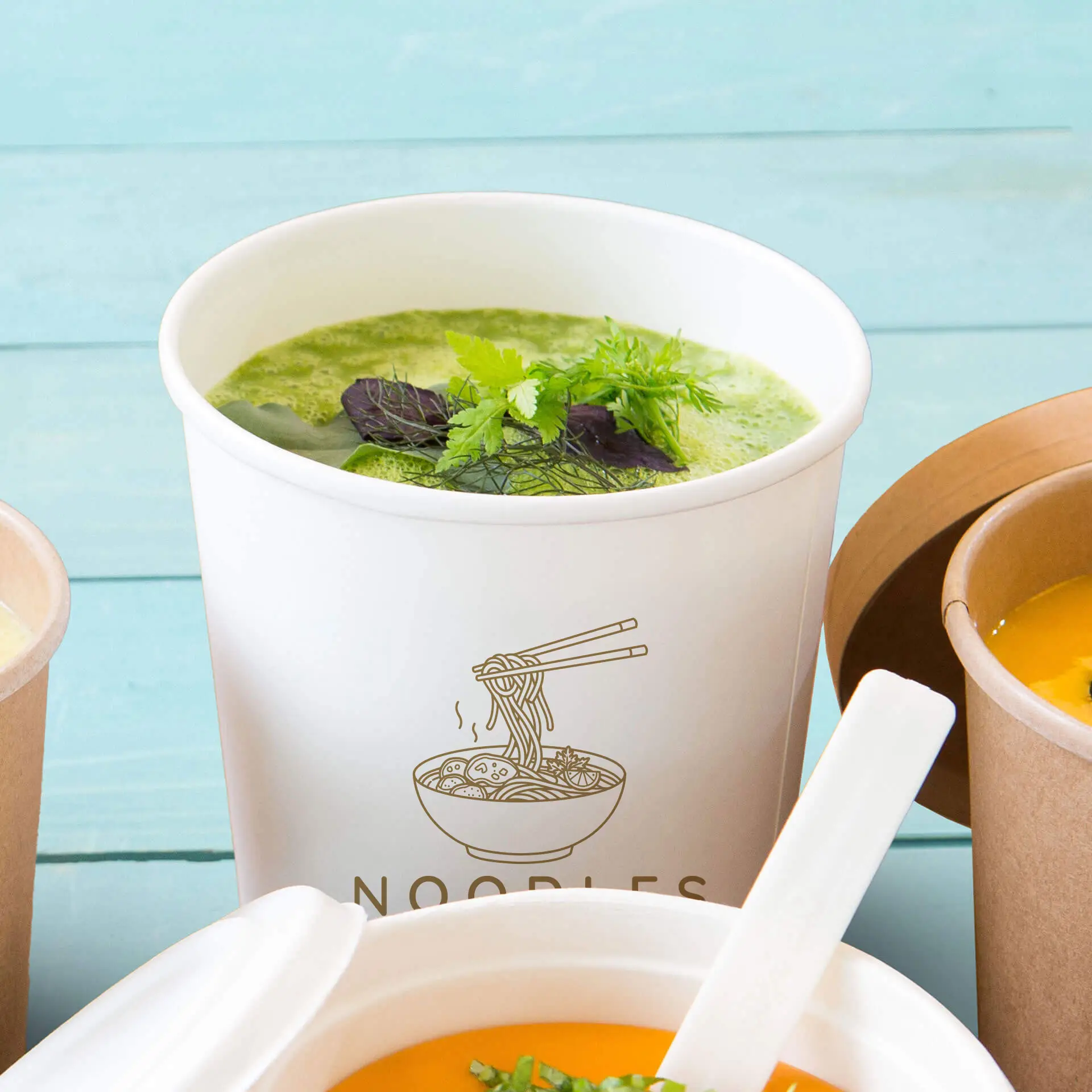 Soepbeker to go bedrukken, wit, 800 ml, Ø 115 mm, PLA-gecoat