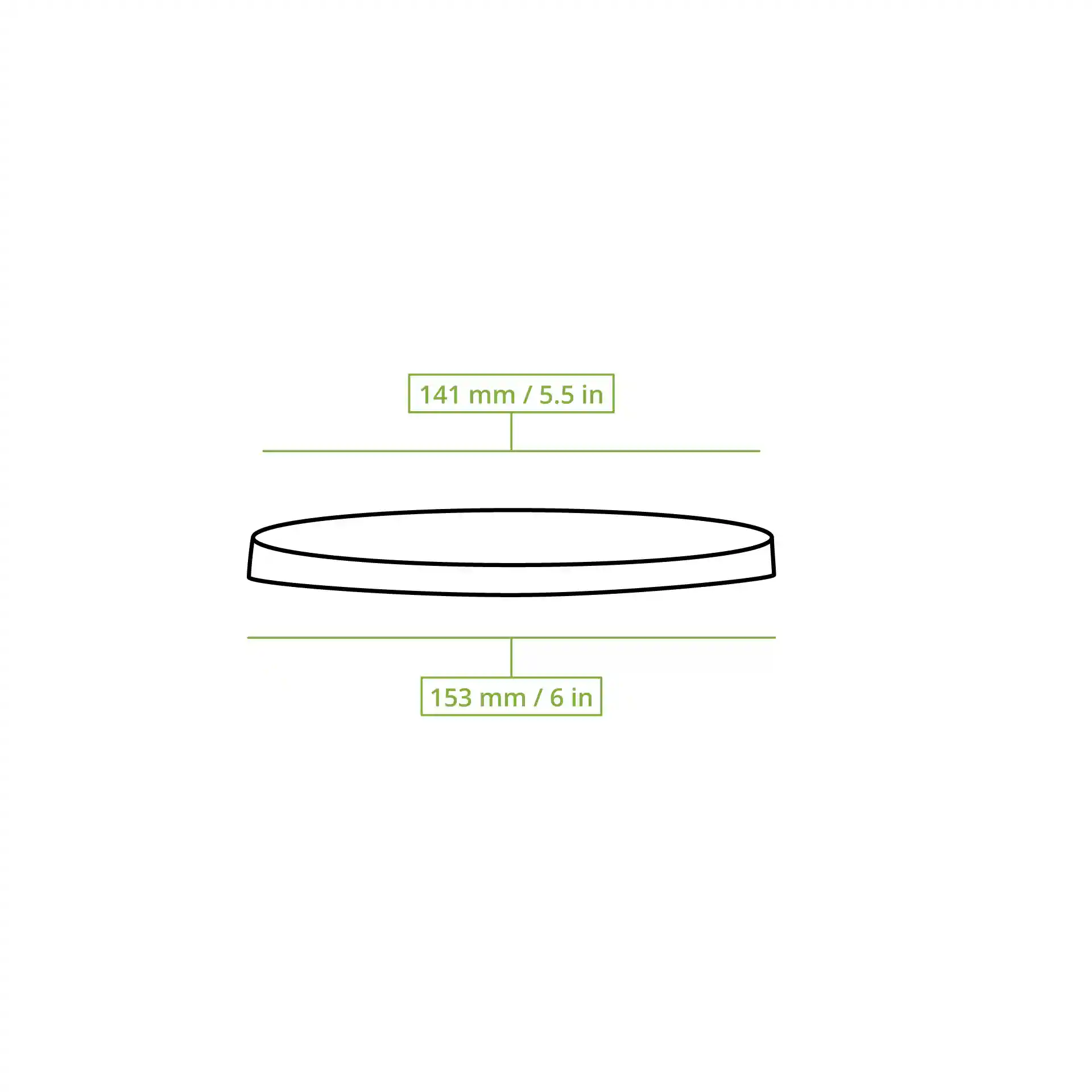 Schematische tekening van een ronde bekerdeksel met maatlijnen die diameters van 141 mm en 153 mm tonen.