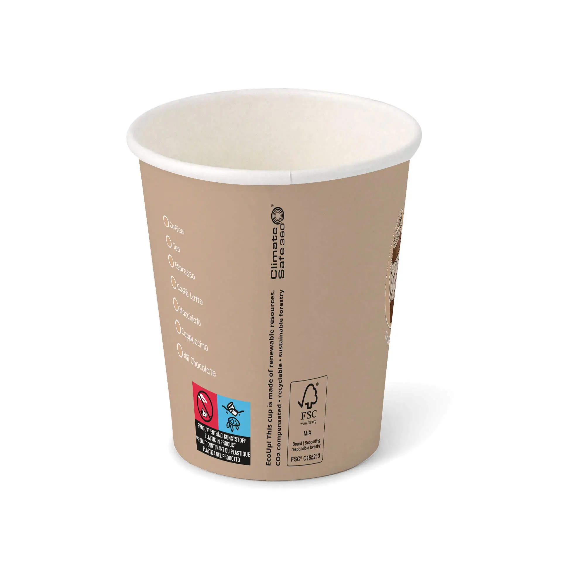 Bedrukte papieren bekers "Coffeebreak" (gecoat) 200 ml / 8 oz, Ø 80 mm, wit