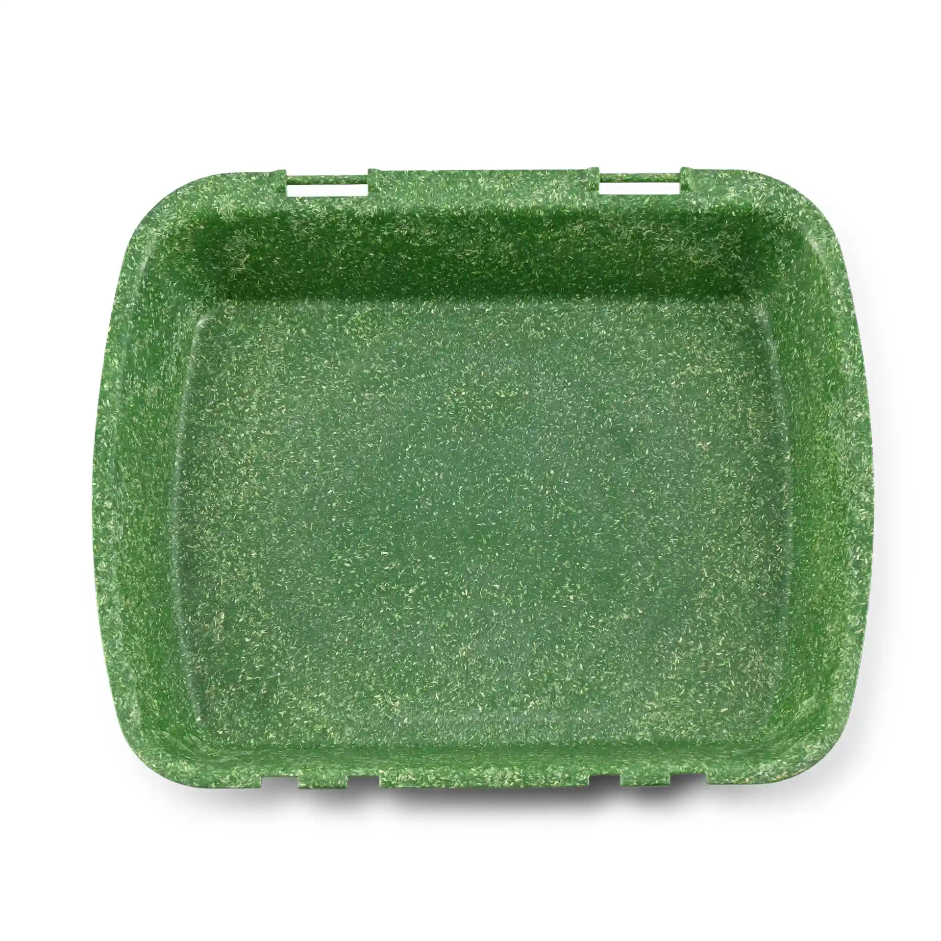 Rechthoekige groene herbruikbare container met een gestructureerd oppervlak, 24,5 x 20 x 4,5 cm.