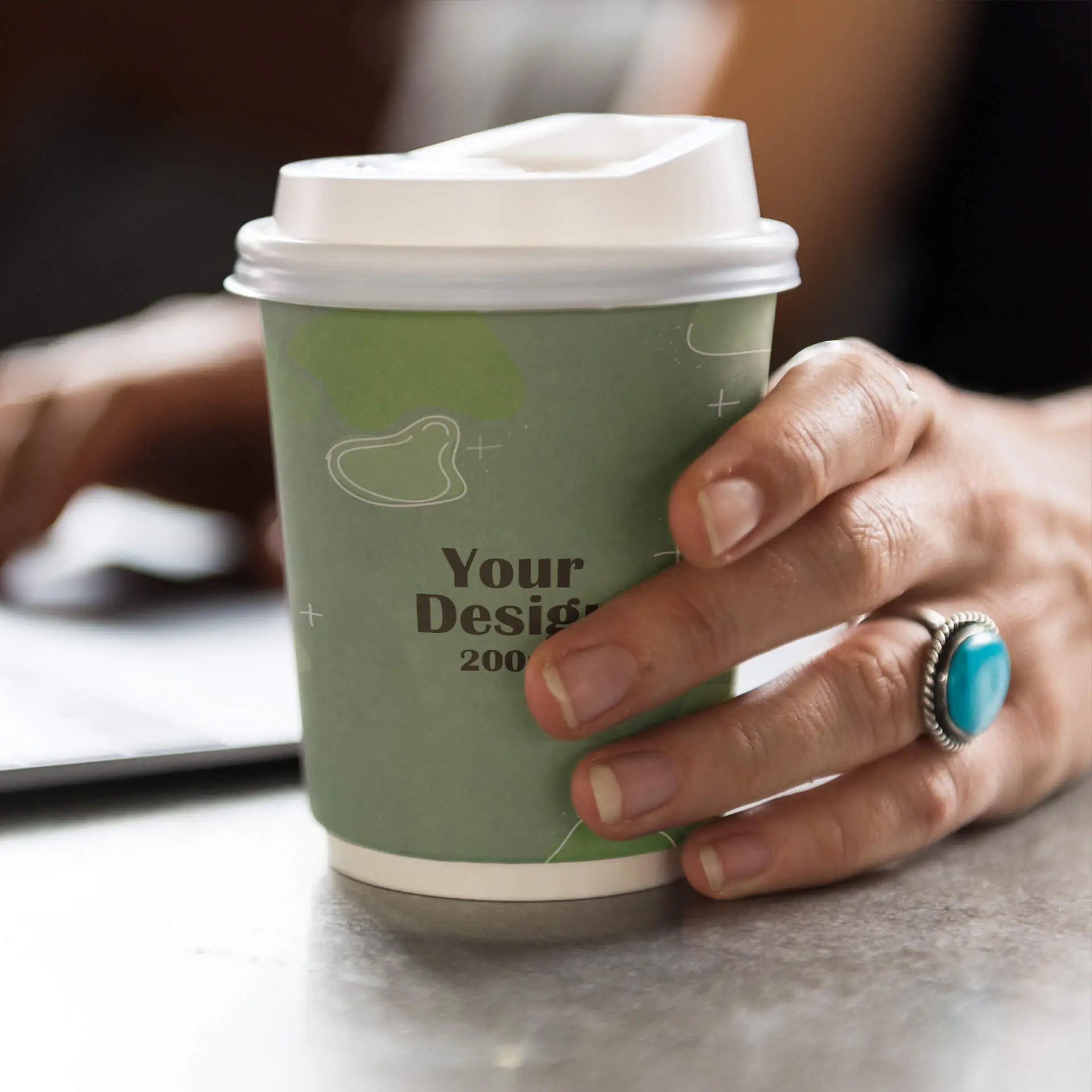 Papieren bekers bedrukken (dubbelwandig) 200 ml / 8 oz, dubbelwandig, wit, mat, watergedragen barrière