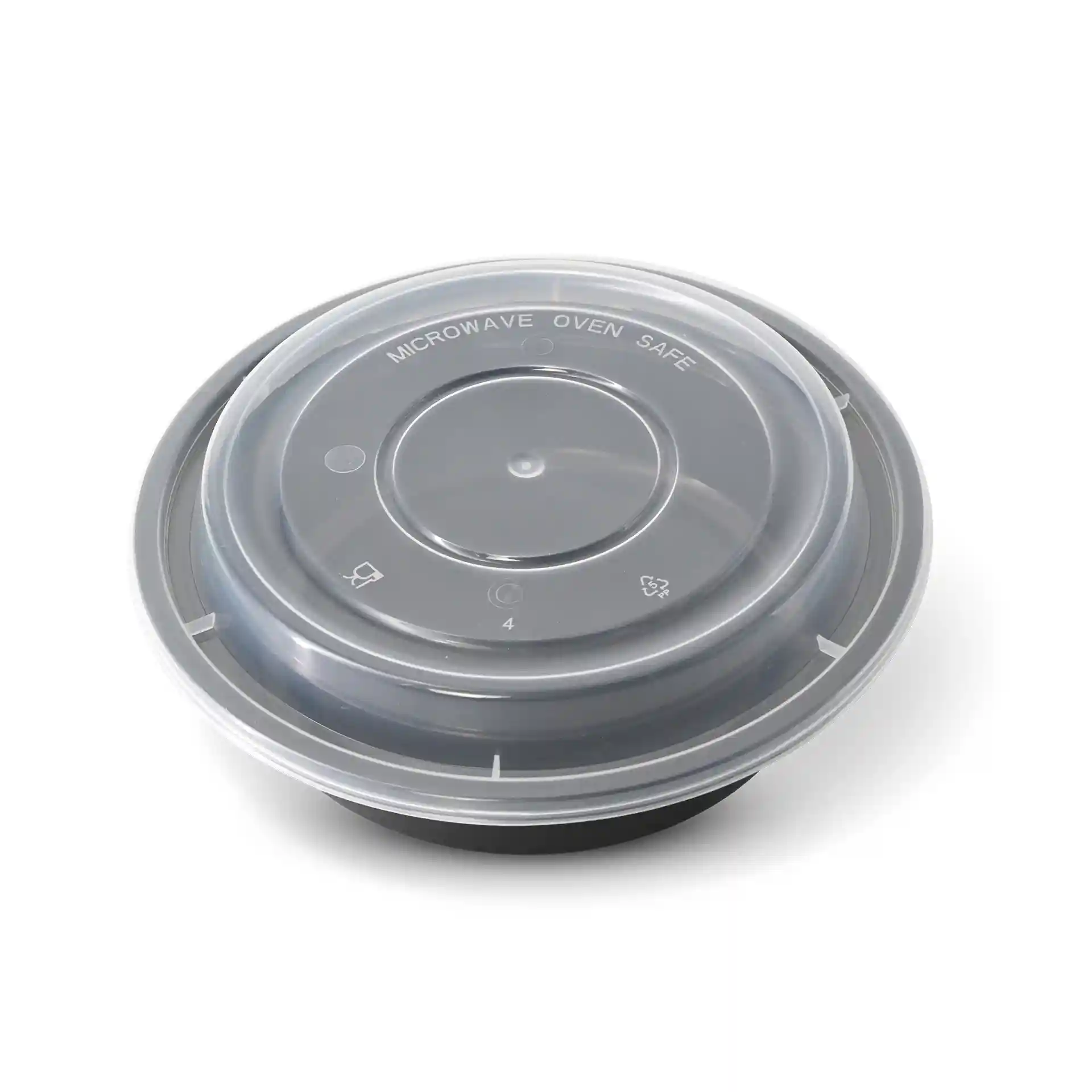 Transparante ronde herbruikbare deksel van PP, met een diameter van 160 mm en een hoogte van 15,2 mm.