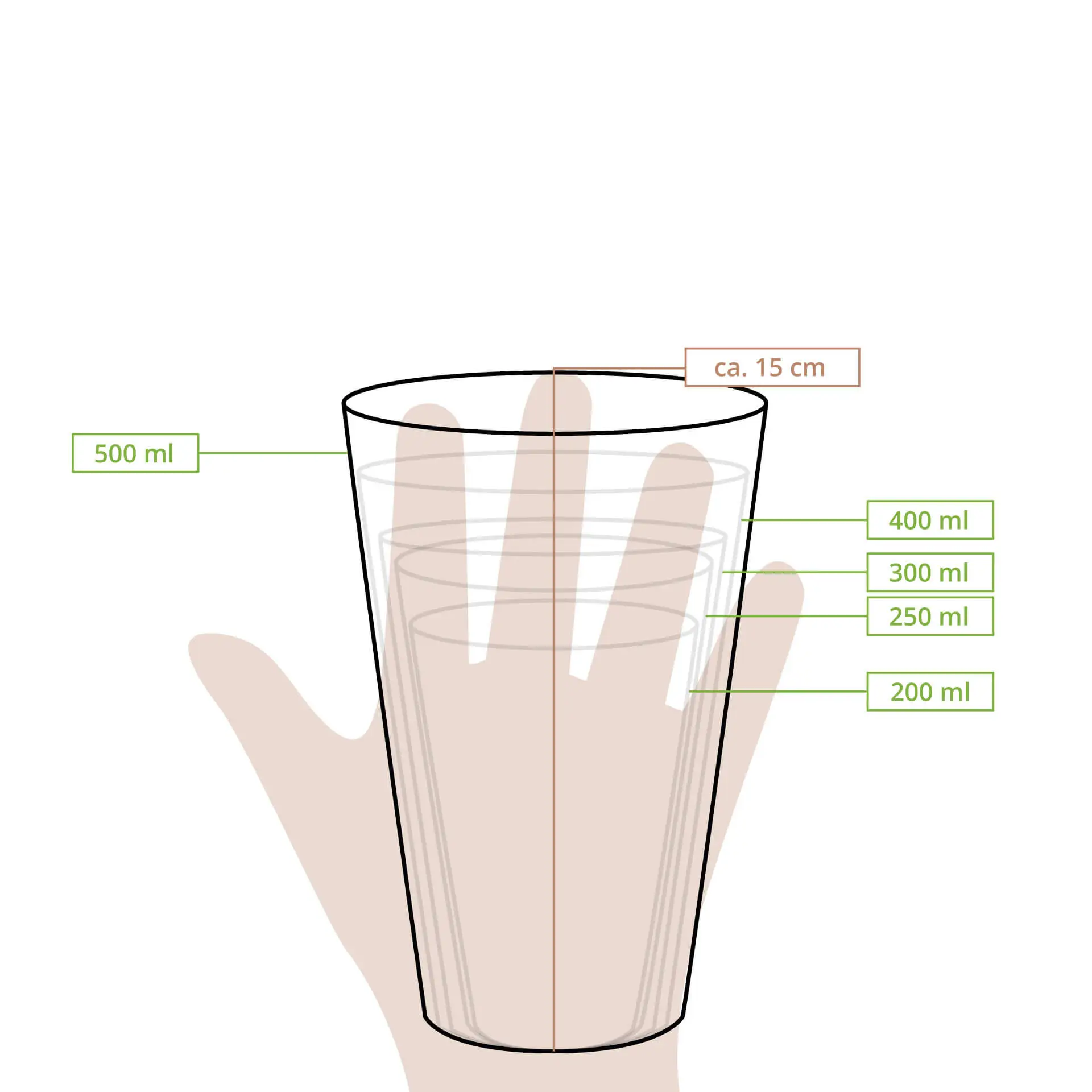 Biologisch afbreekbare 20 oz beker van PLA; afmetingen en details in meerdere talen gelabeld.