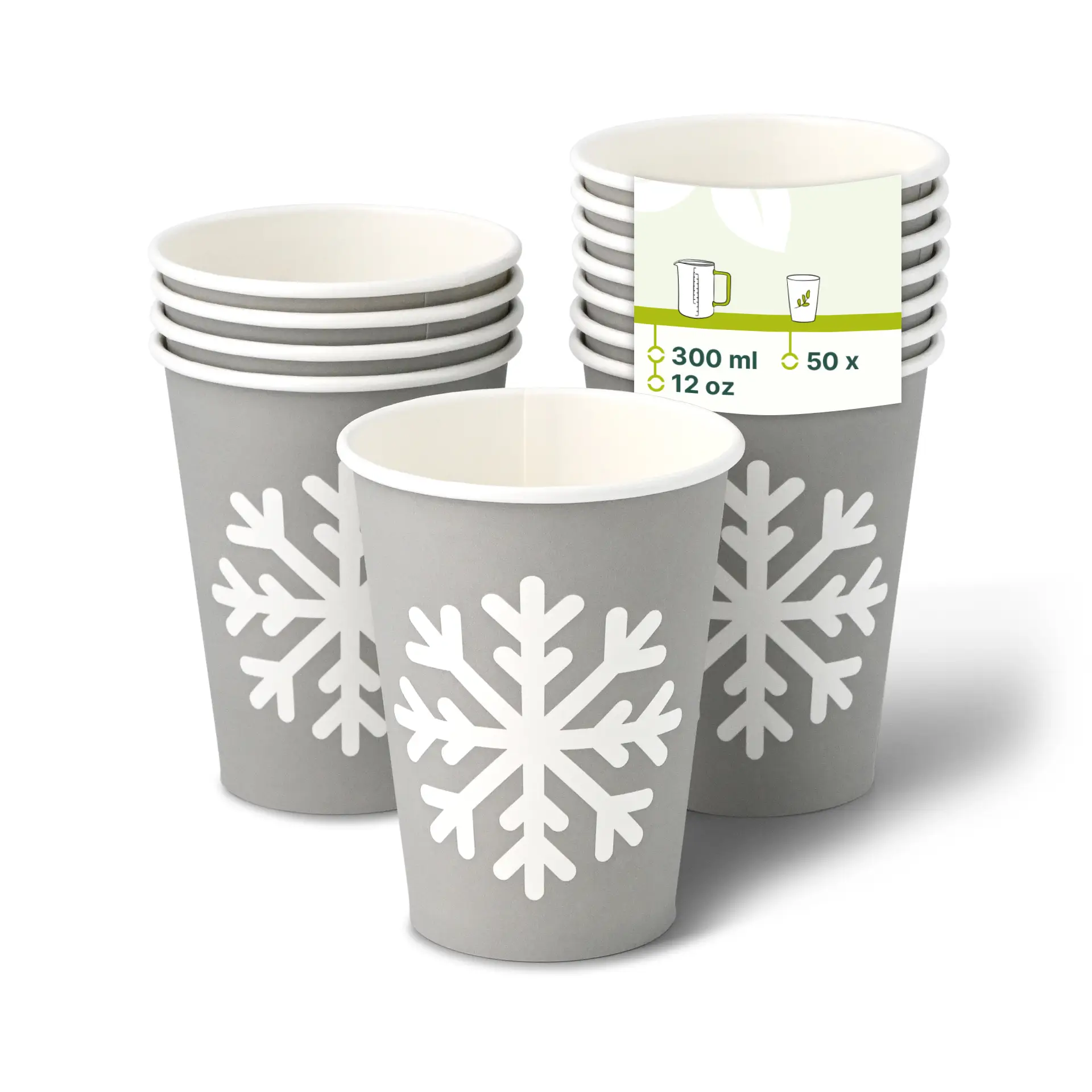 Kartonnen bekers winter "Sneeuwvlok" 300 ml / 12 oz, Ø 90 mm, grijs Kartonnen bekers winter "Sneeuwvlok" 300 ml / 12 oz, Ø 90 mm, grijs