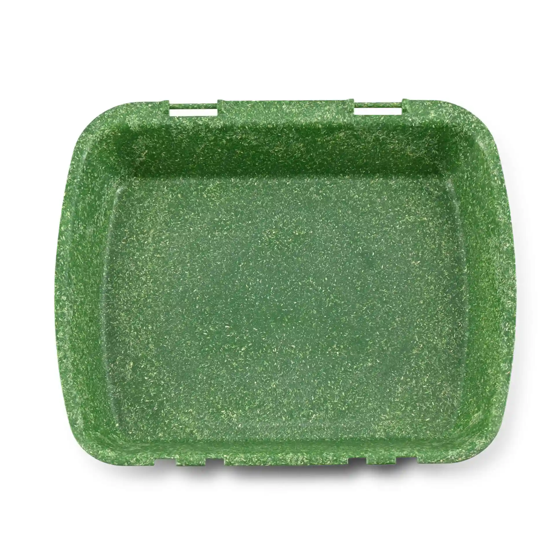 Rechthoekige groene herbruikbare menubak met een gestructureerd oppervlak, 24,5 x 20 x 4,5 cm groot.