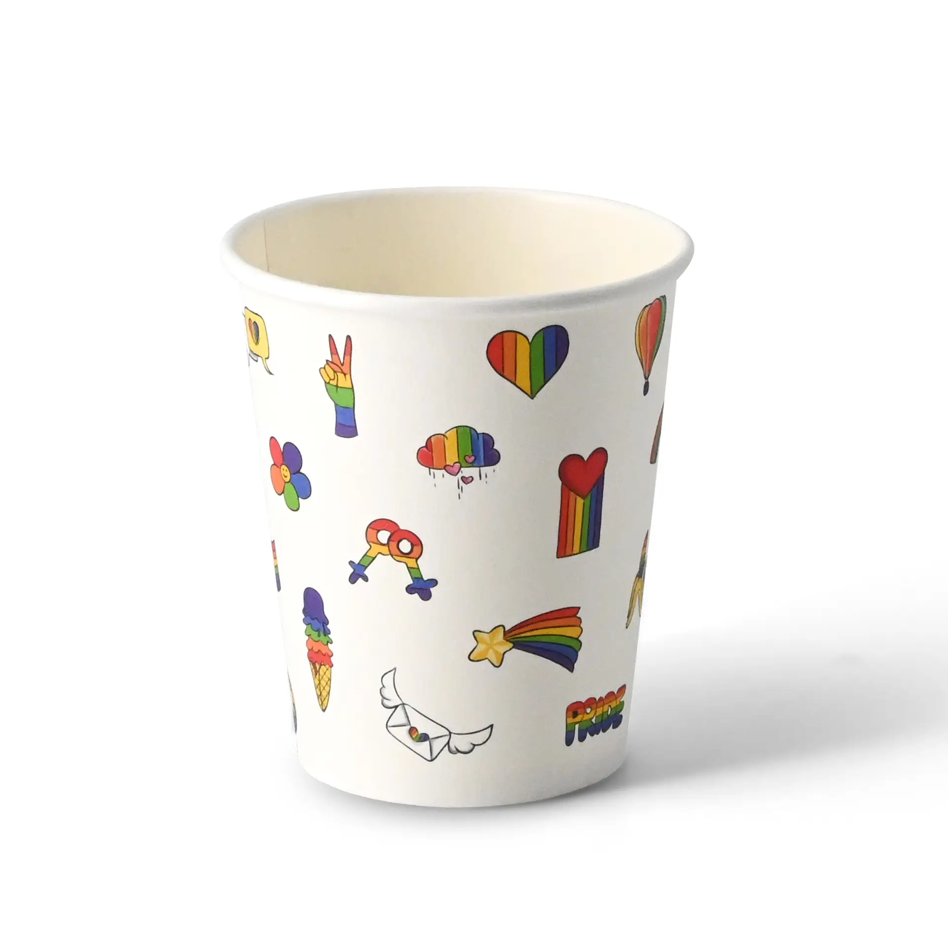 Kartonnen beker bedrukt "Pride" 200 ml / 8 oz, Ø 80 mm, wit