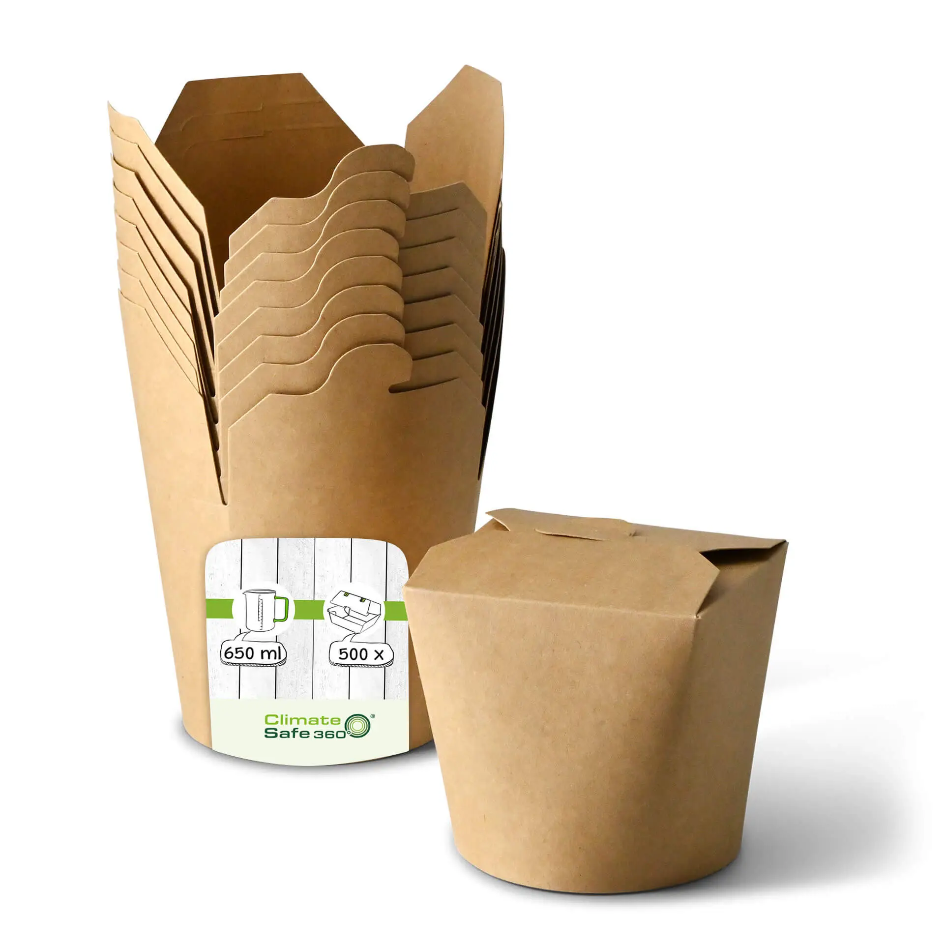 Kartonnen noedelboxen / Aziatische boxen (gecoat) 650 ml, bruin