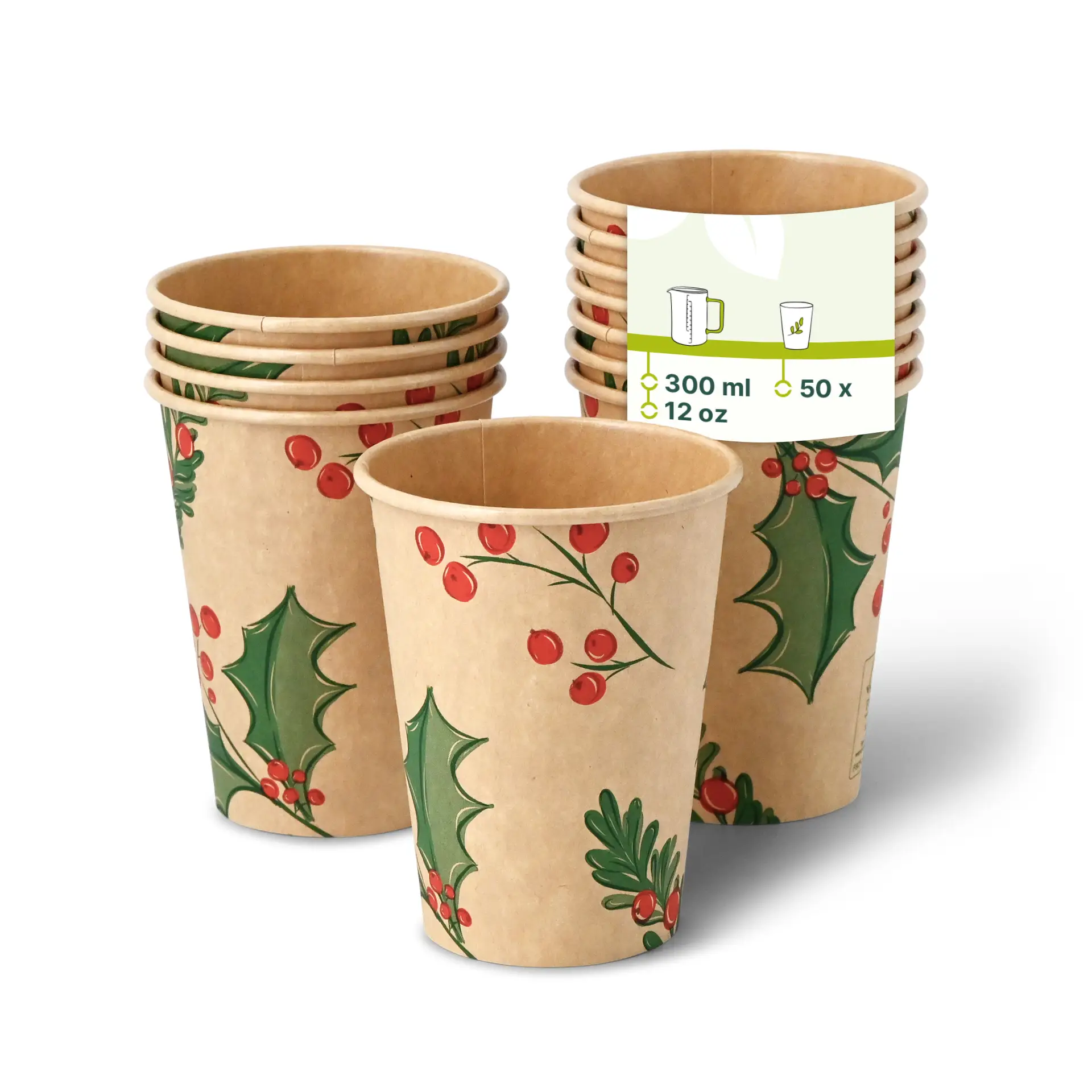Kartonnen bekers winter "Takjes" 300 ml / 12 oz, Ø 90 mm, ongebleekt Kartonnen bekers winter "Takjes" 300 ml / 12 oz, Ø 90 mm, ongebleekt