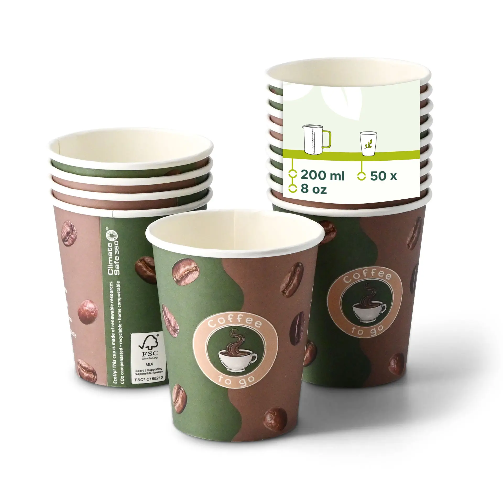 Bedrukte papieren bekers "Koffie" 200 ml / 8 oz, Ø 80 mm dhd045531-pappbecher-bedruckt-kaffee-200-ml-8-oz-80-mm