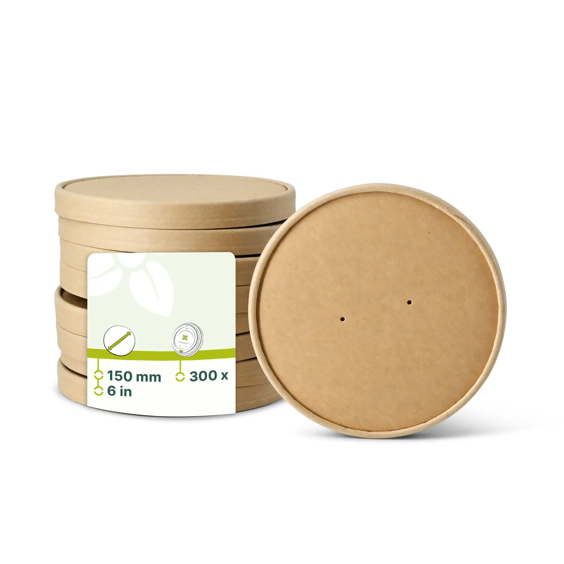 Kartonnen deksel met membraan (gecoat) Ø 150 mm, bruin, rond (voor kartonnen schalen) Kartonnen deksel met membraan (gecoat) Ø 150 mm, bruin, rond (voor kartonnen schalen)