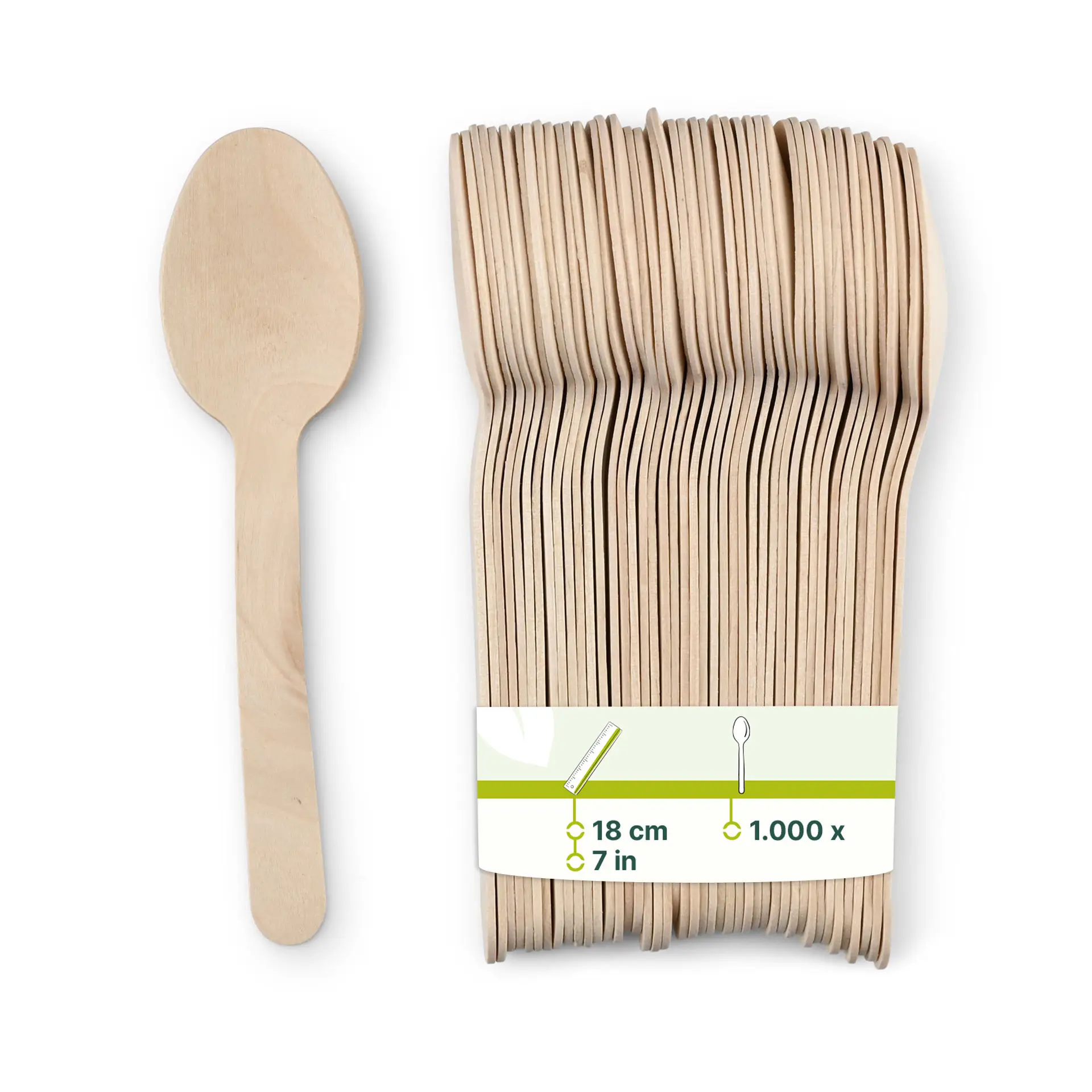 Houten lepel in een verpakking, 18 cm lang, gemaakt van bruin hout met een bio-coating.