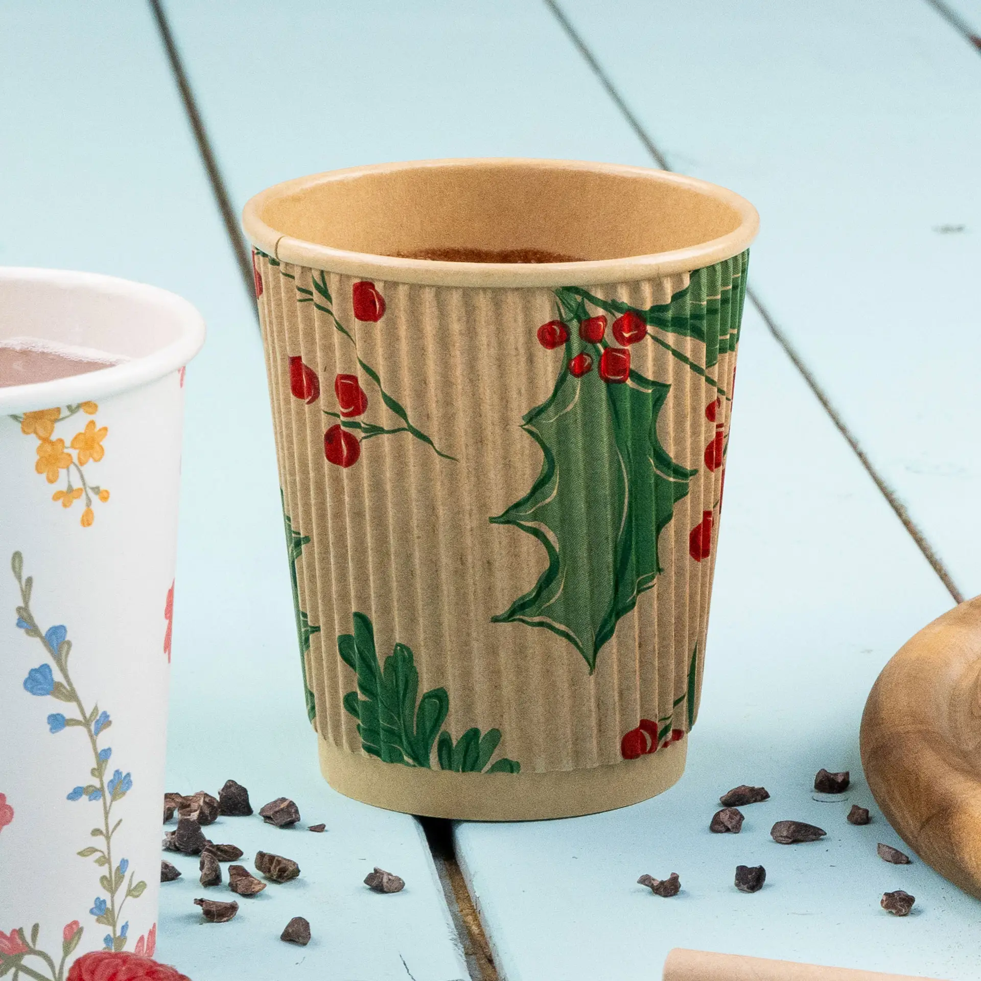 Ribbelbeker bedrukken, 200 ml / 8 oz, bruin, PE-gecoat