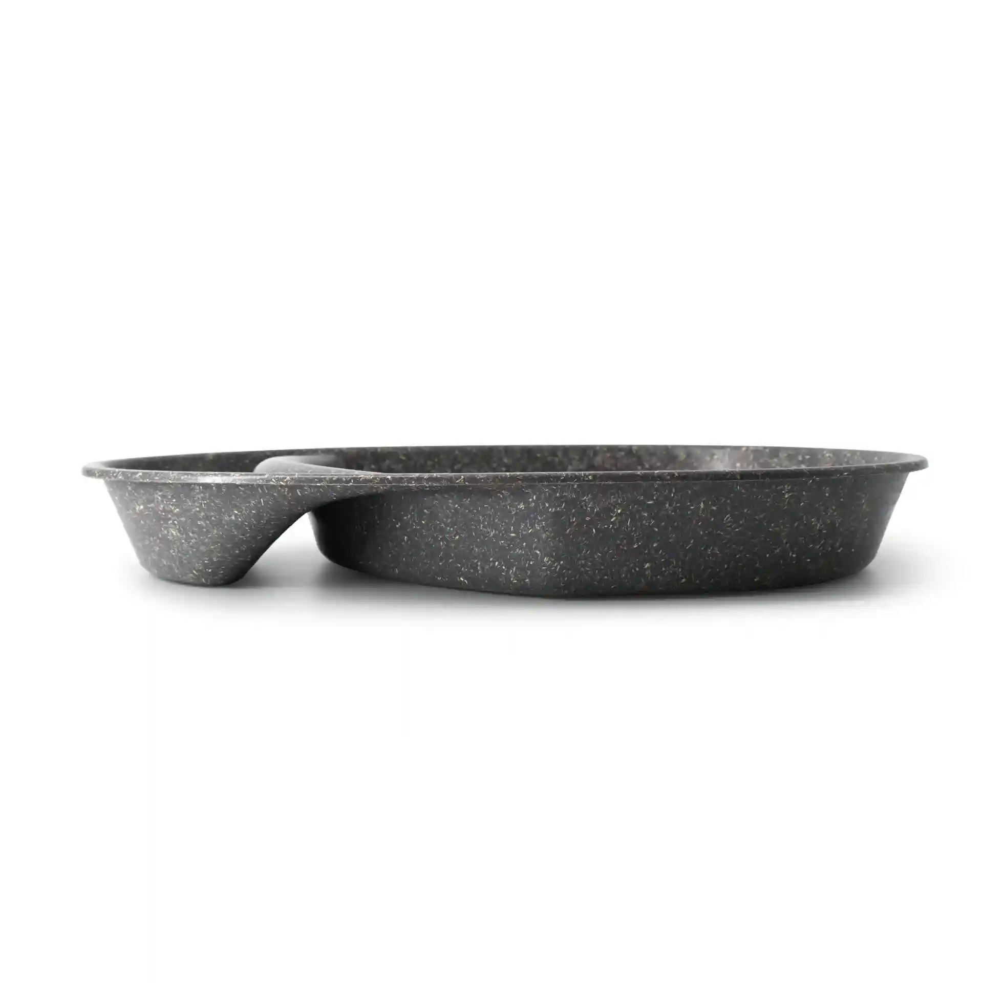 Herbruikbaar verdeeld bord met twee compartimenten, grijze kleur, 27,5 × 20 × 3,5 cm groot.