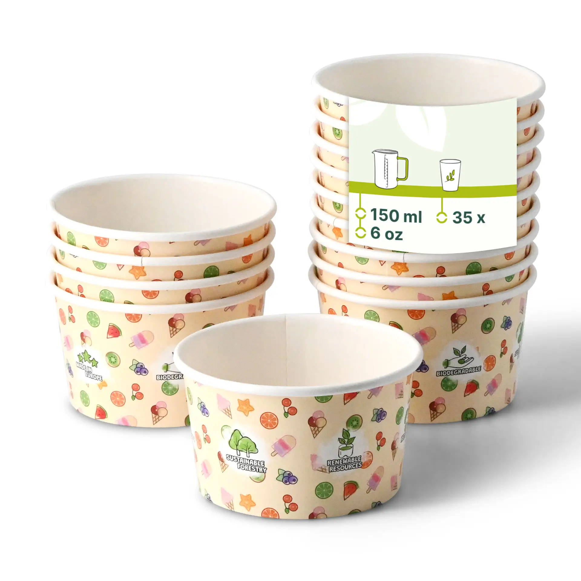 IJsbeker van karton 150 ml, 6 oz  / max. 240 ml, 8 oz, geel IJsbeker van karton 150 ml, 6 oz  / max. 240 ml, 8 oz, geel
