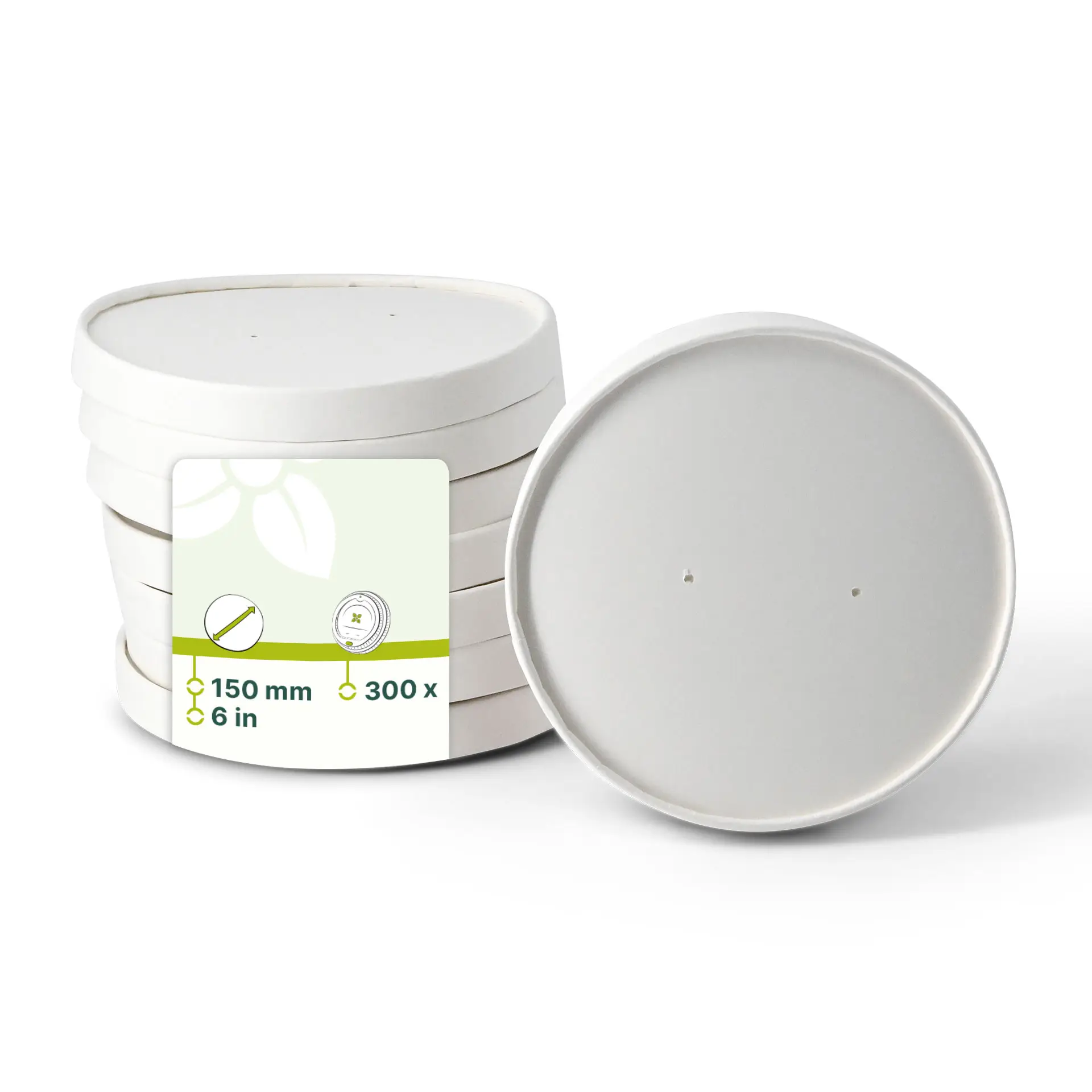 Kartonnen deksel met membraan (gecoat) Ø 150 mm, wit, rond (voor kartonnen schalen)